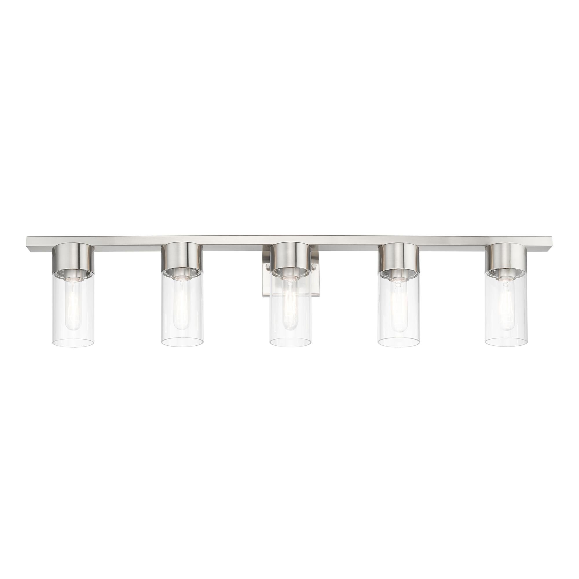 Shown in Brushed Nickel finish and Clear glass