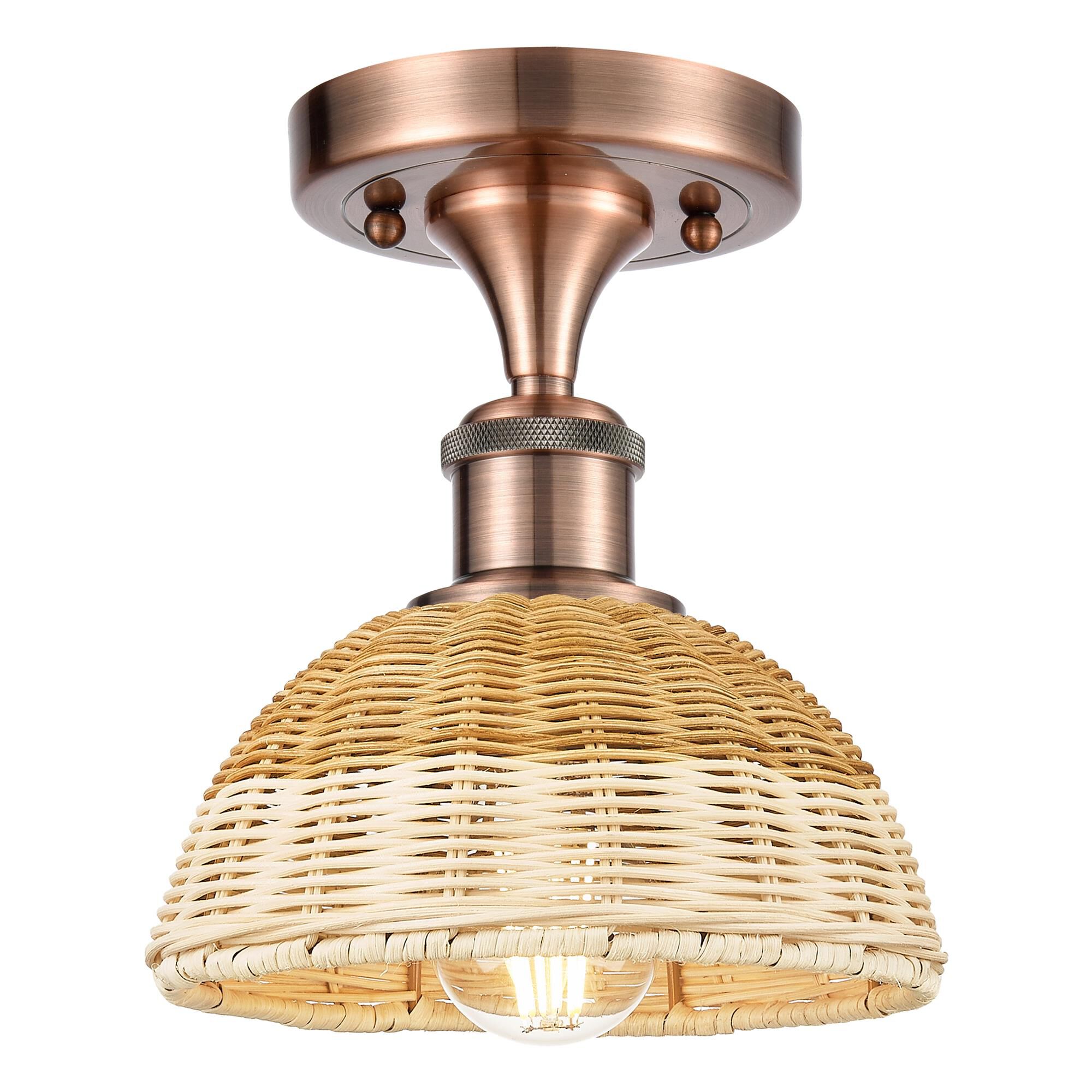 Shown in Antique Copper finish and Natural shade