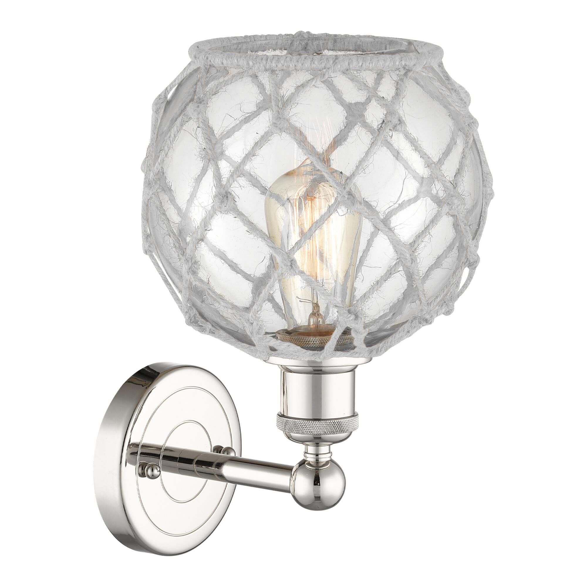 Shown in Polished Nickel finish and Clear with White Rope glass