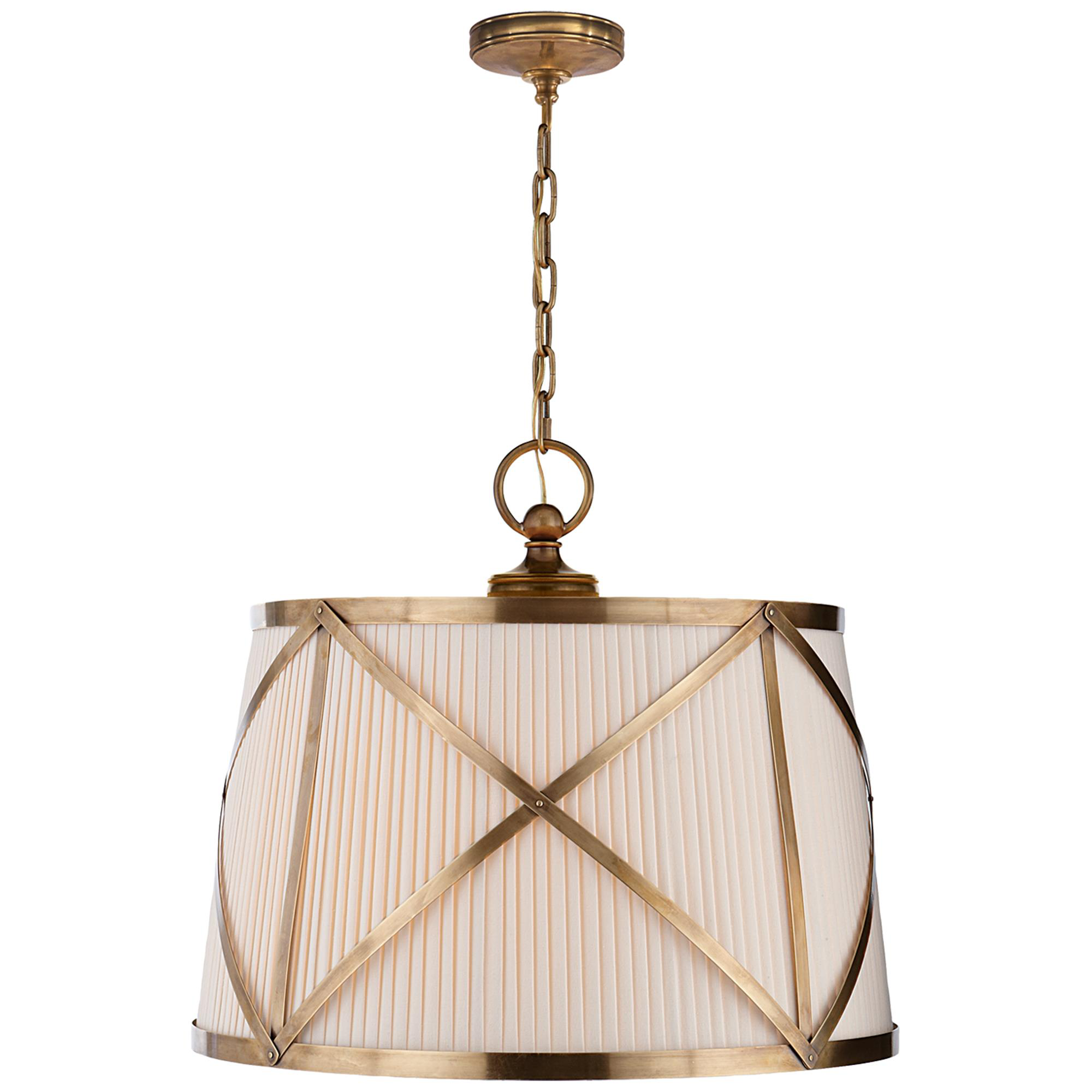 Shown in Antique-Burnished Brass finish and Linen shade