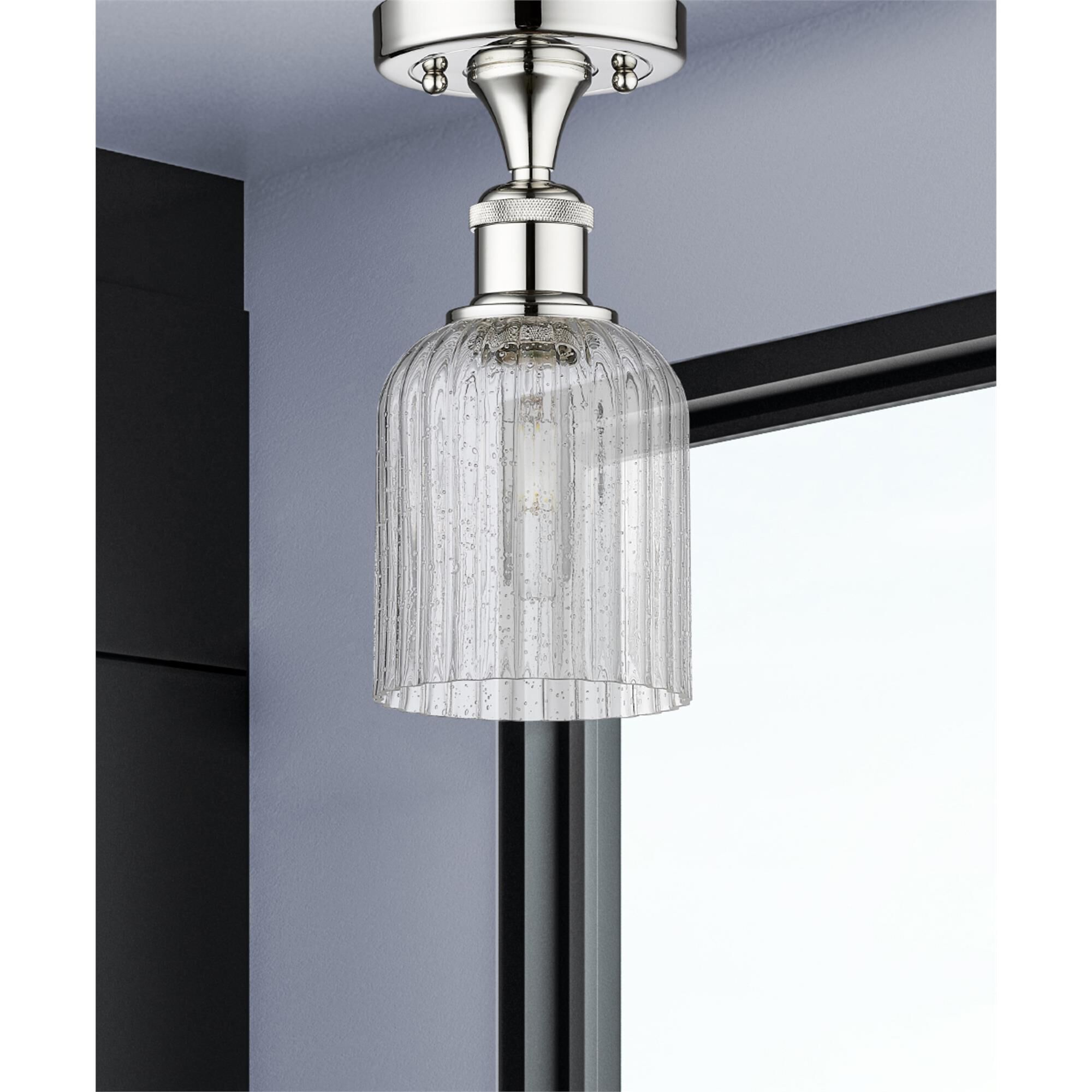 Shown in Polished Chrome finish and Seedy glass