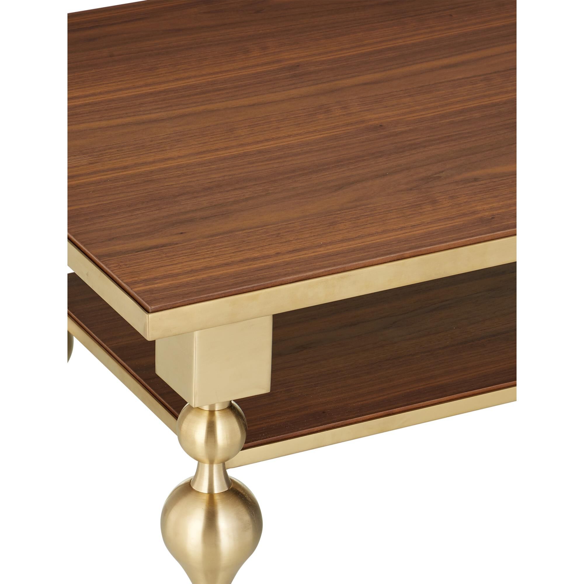 Shown in Brushed Brass, Walnut finish