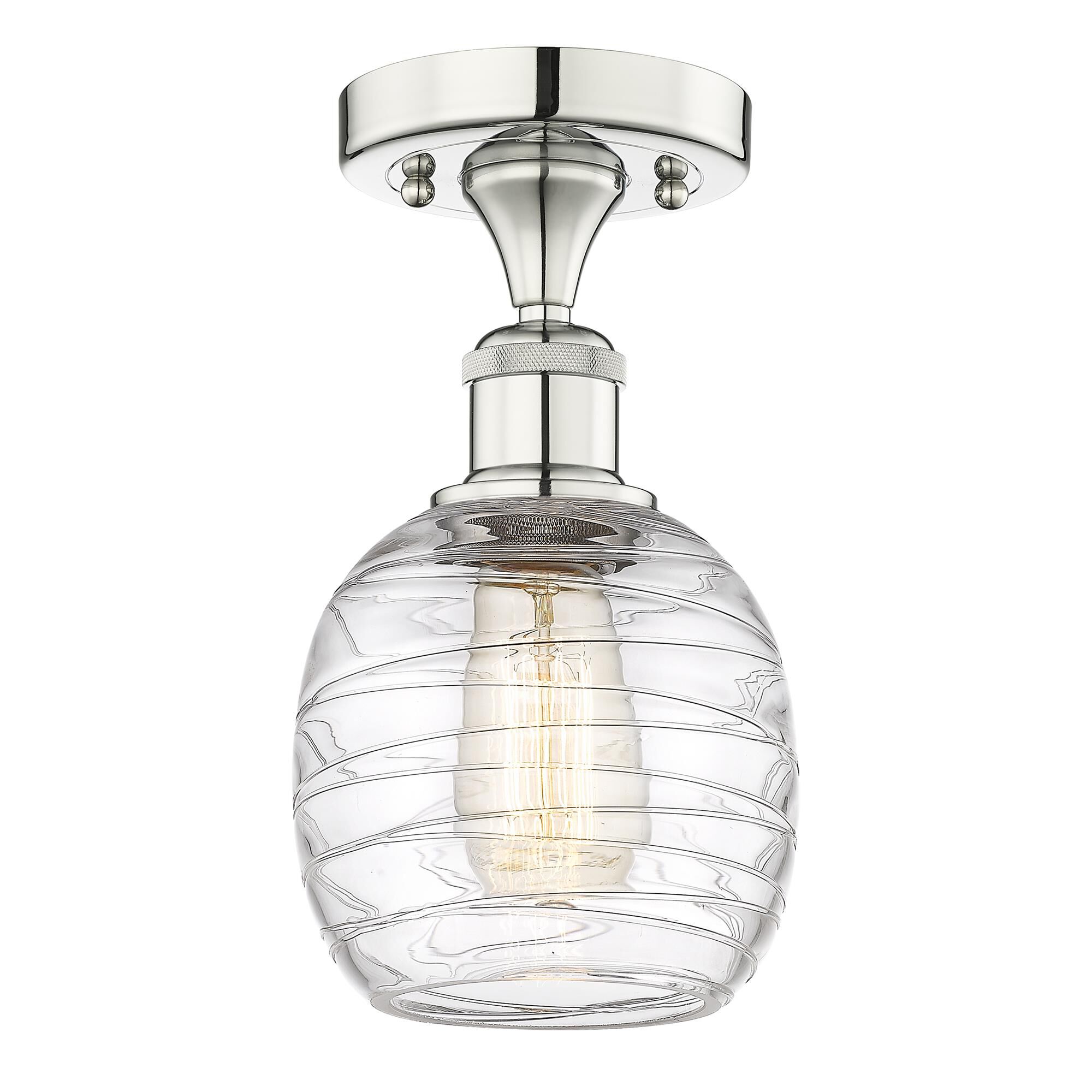 Shown in Polished Nickel finish and Deco Swirl glass