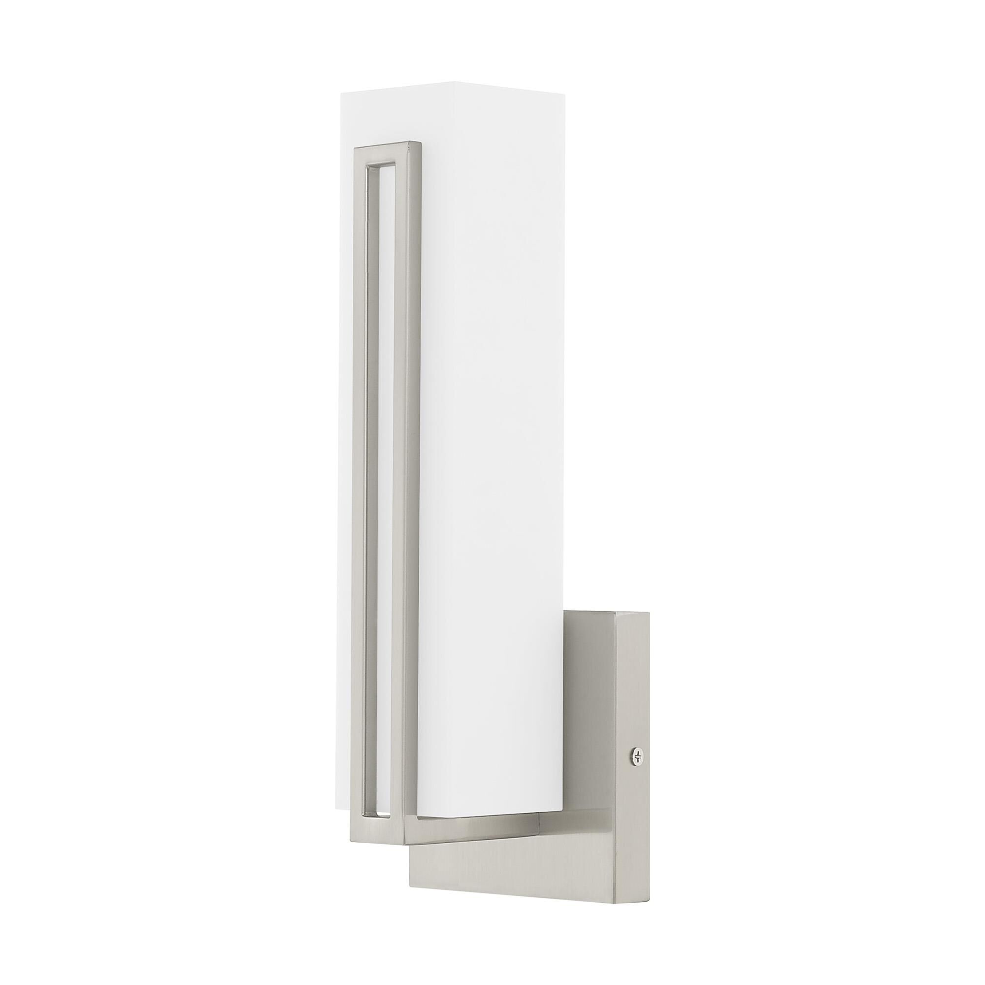 Shown in Brushed Nickel finish and Satin White Acrylic shade