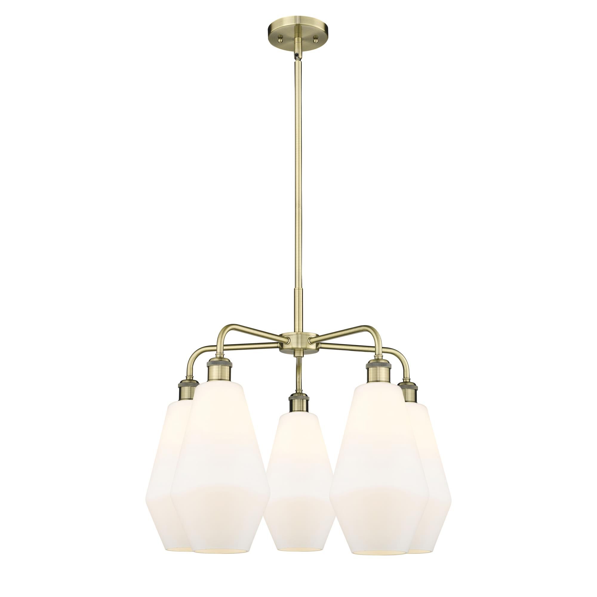 Shown in Antique Brass finish and Cased Matte White glass