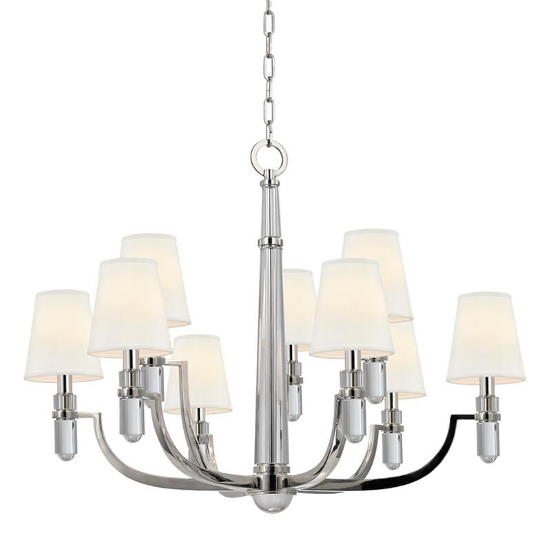 Shown in Polished Nickel finish and White Faux Silk shade