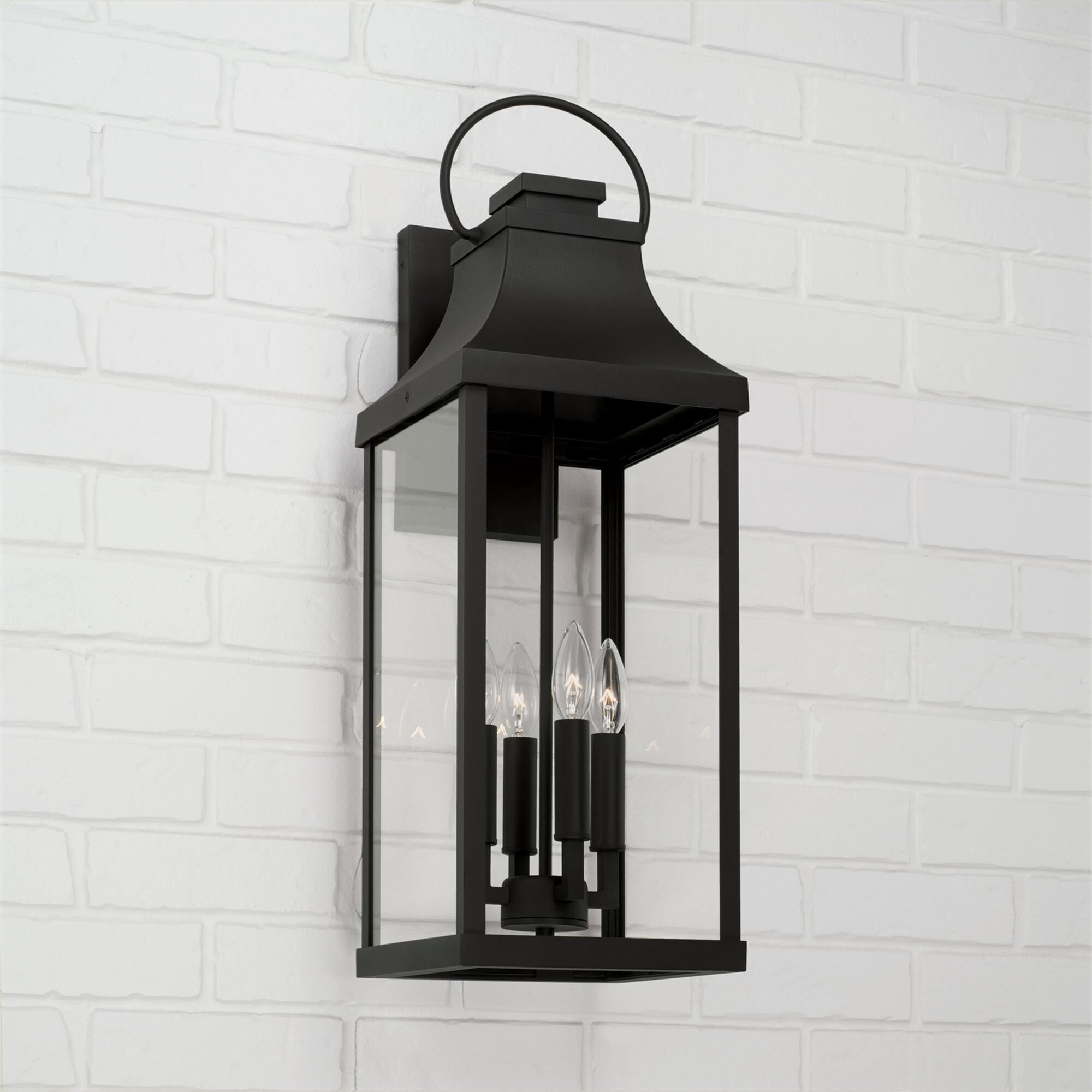 Shown in Black finish and Clear glass