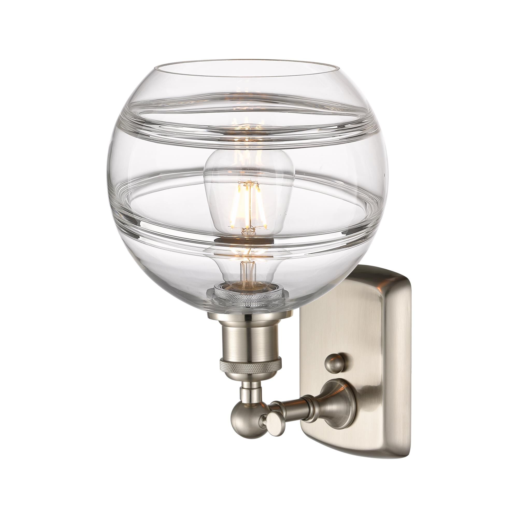 Shown in Brushed Satin Nickel finish and Clear glass