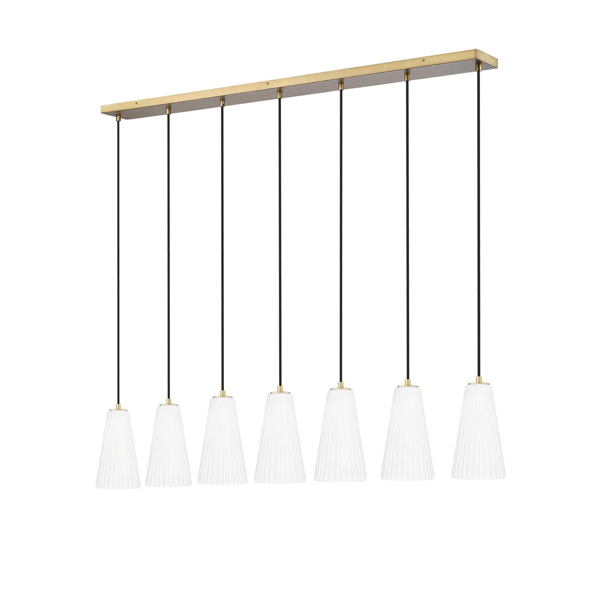 Shown in Modern Gold finish and White glass and White shade