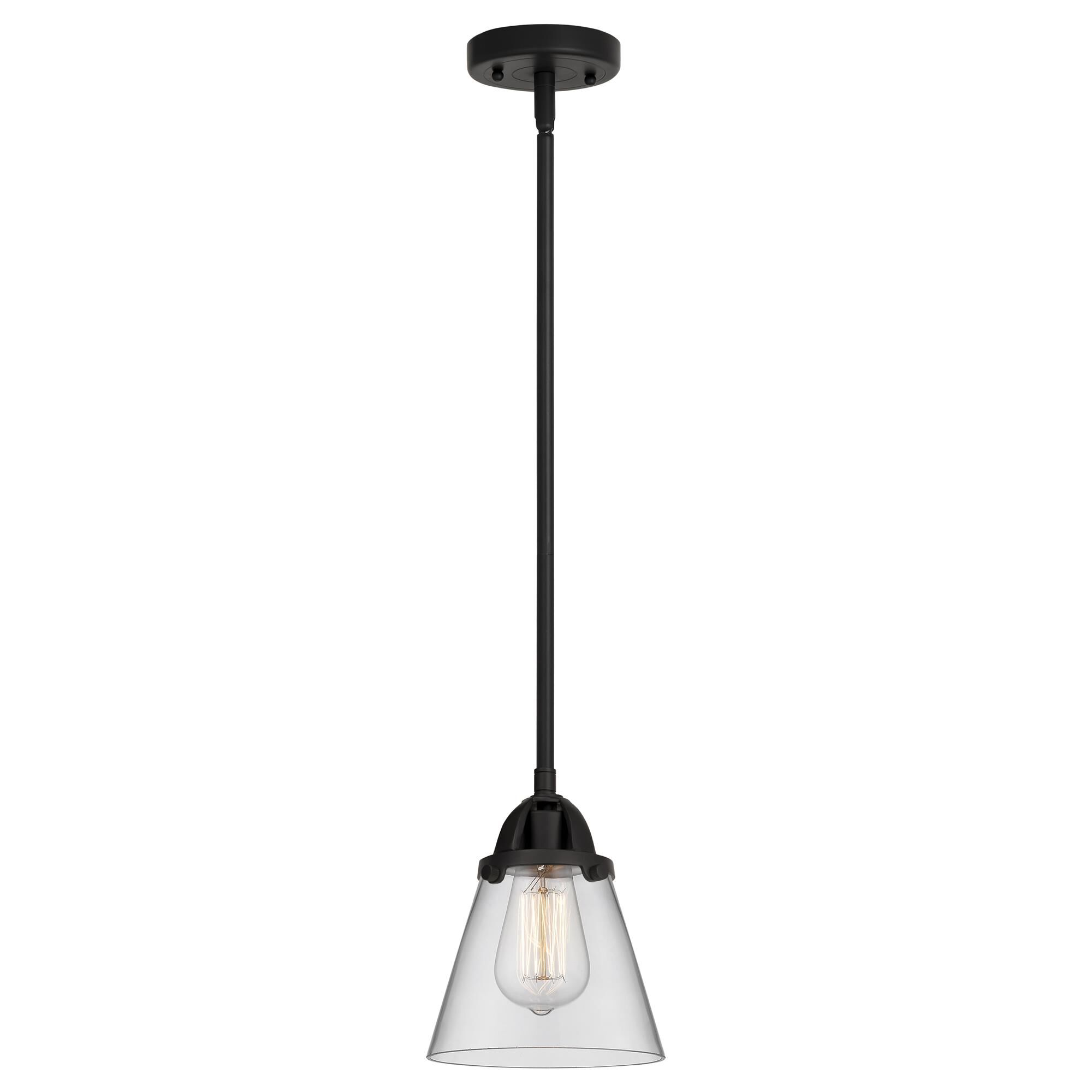 Shown in Matte Black finish and Clear Small Cone glass and No Shade shade