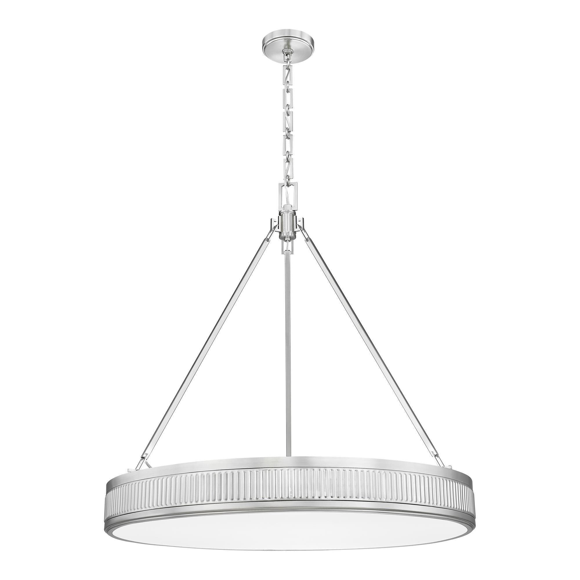 Shown in Satin Nickel finish and White glass