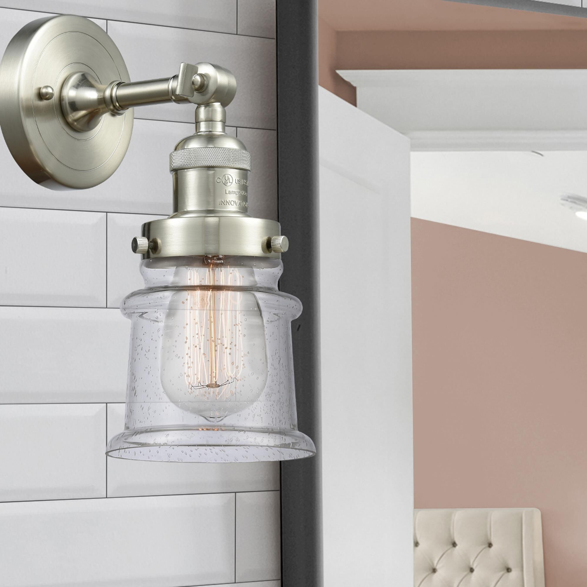 Shown in Brushed Satin Nickel finish and Seedy glass