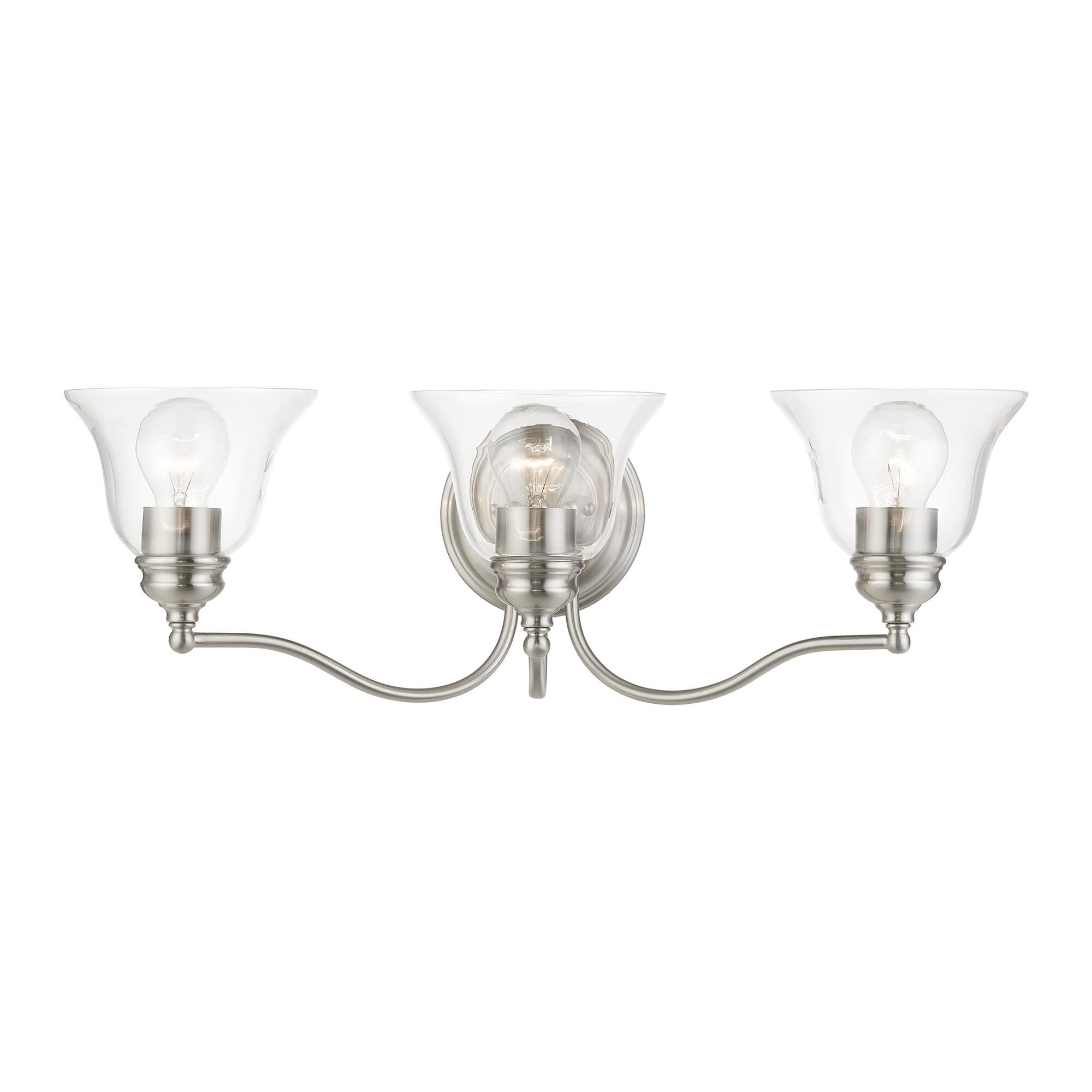 Shown in Brushed Nickel finish and Hand Blown Clear glass