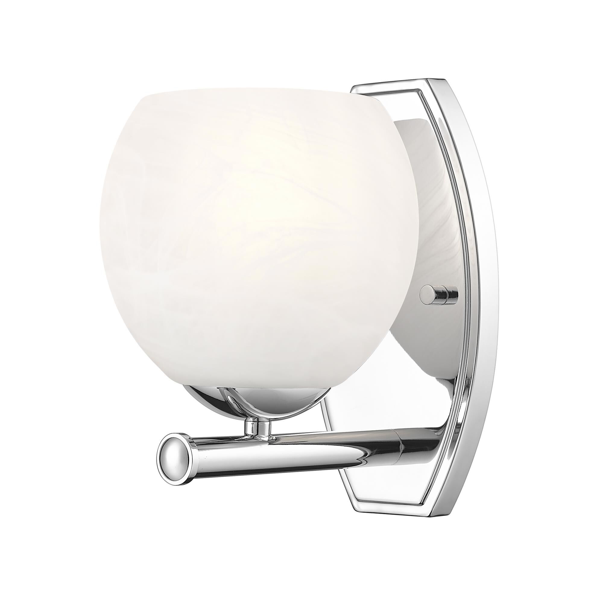 Shown in Chrome finish and Feathered White glass