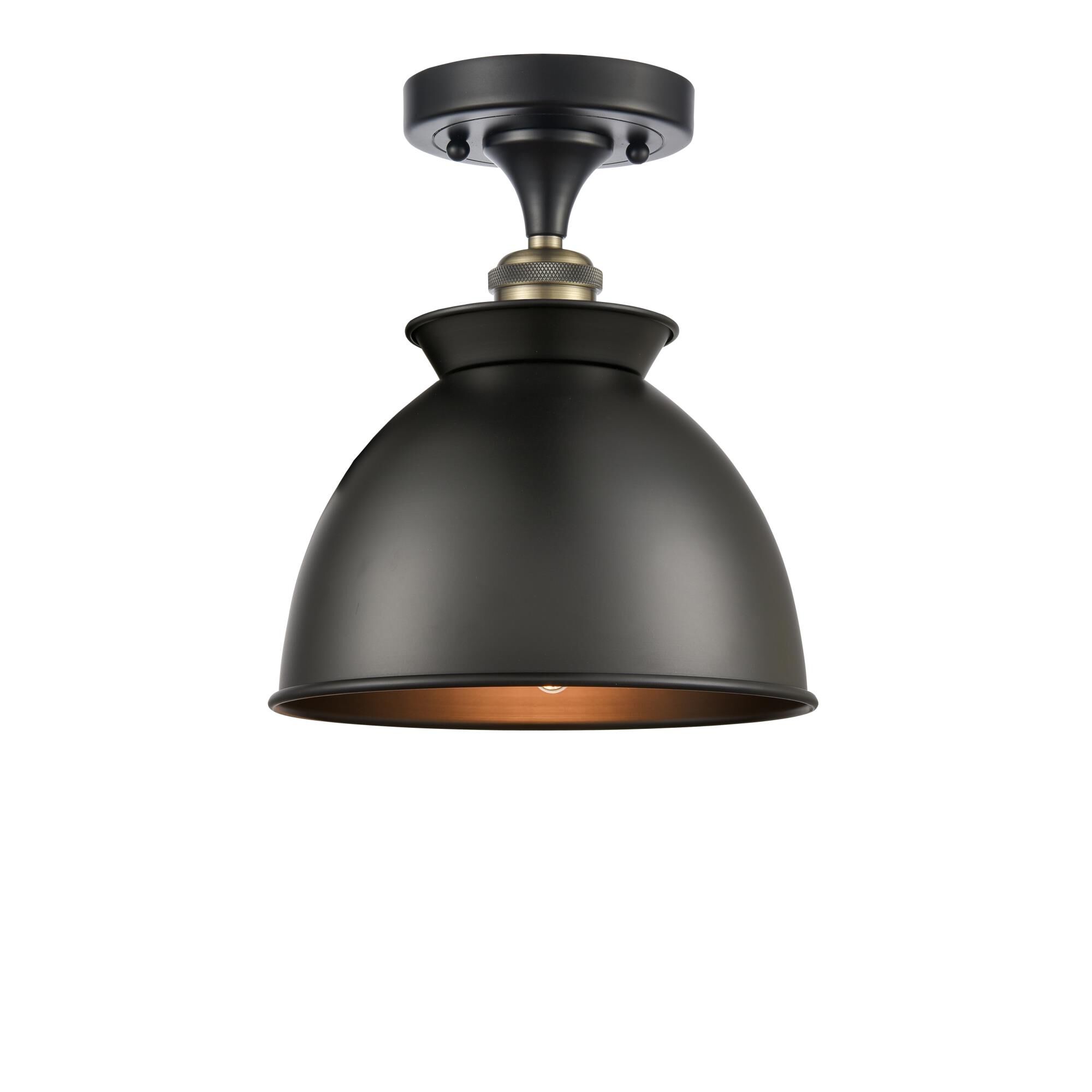 Shown in Black Antique Brass finish and Dome glass and Metal shade