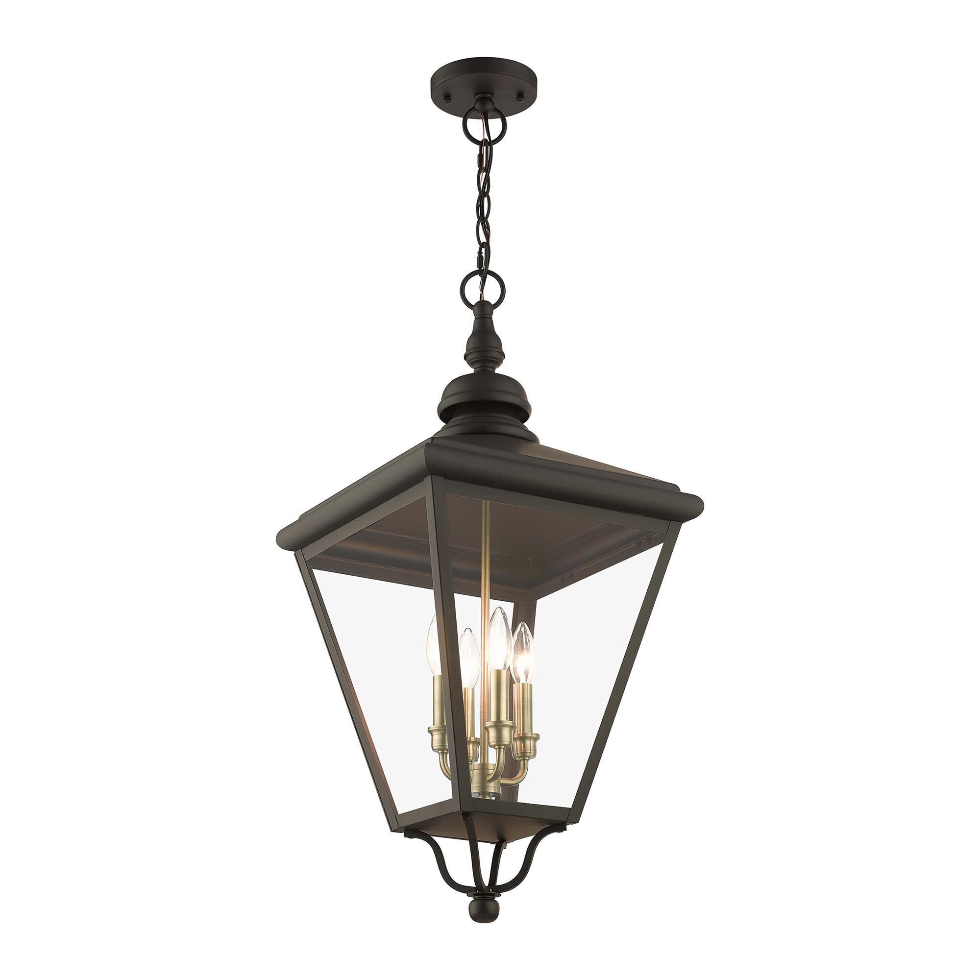 Shown in Bronze With Antique Brass Cluster finish and Clear glass