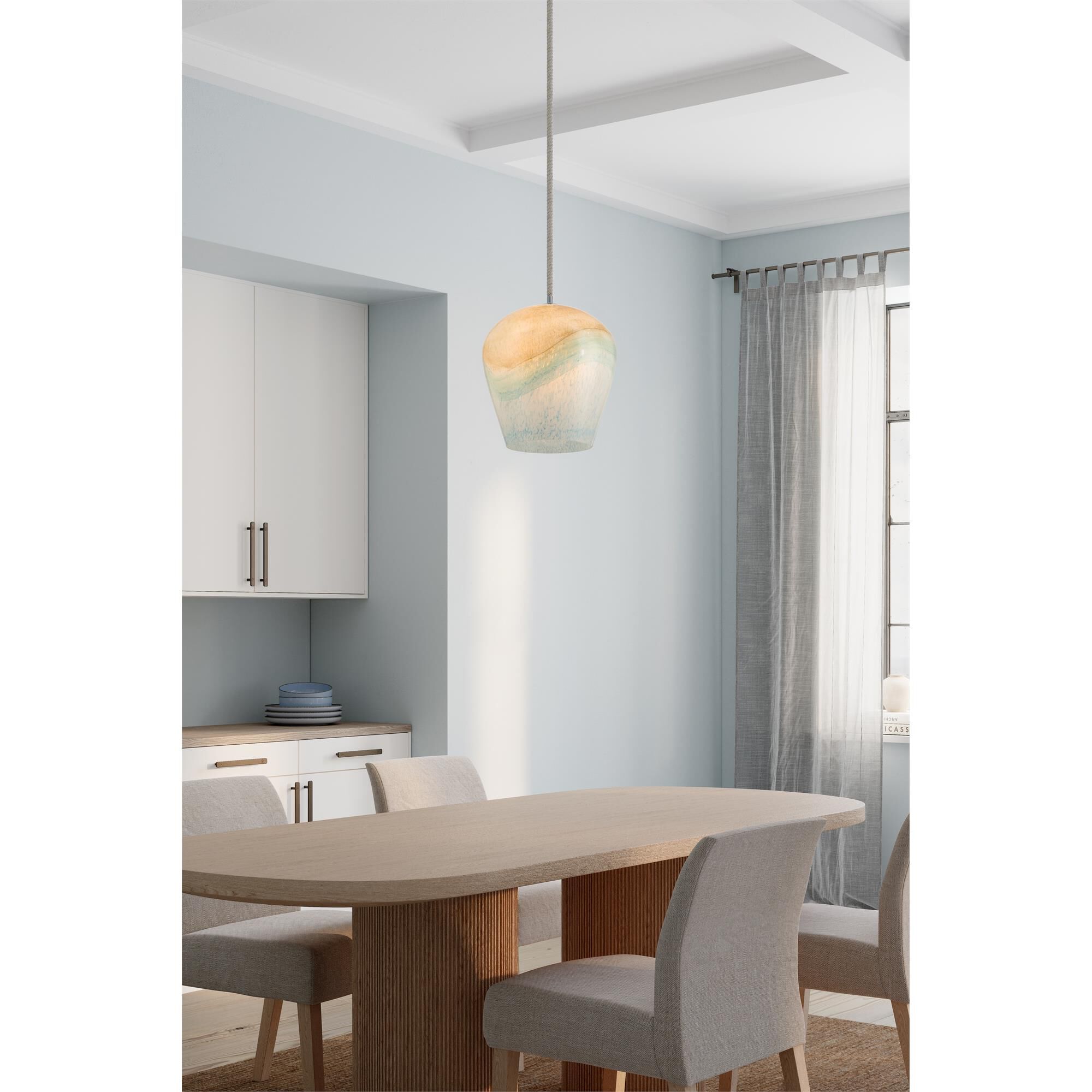 Shown in Polished Nickel finish and Blue Hue glass