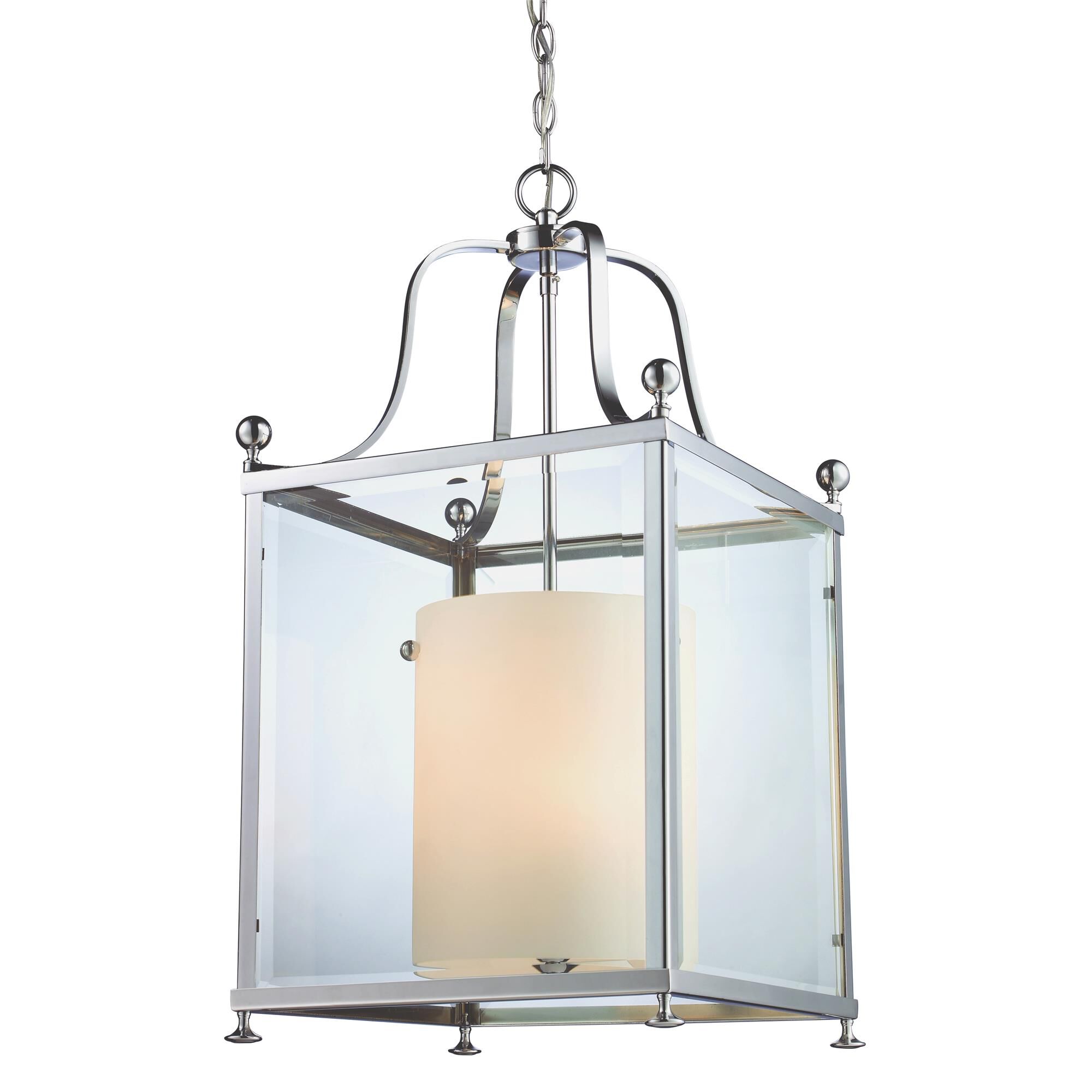 Shown in Chrome finish and Glass shade