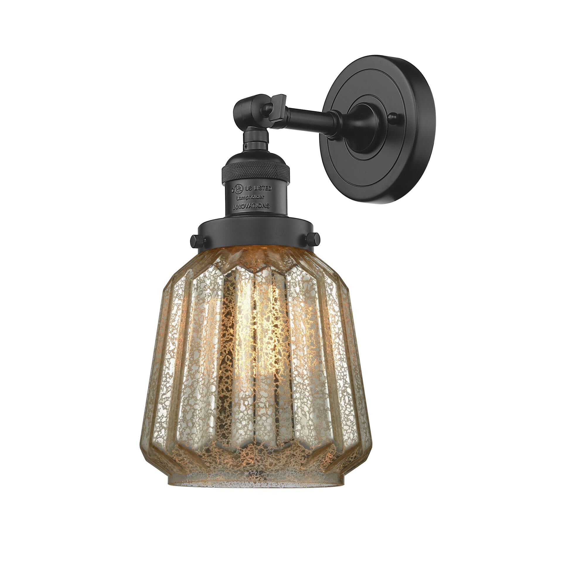 Shown in Oil Rubbed Bronze finish and Mercury Fluted glass