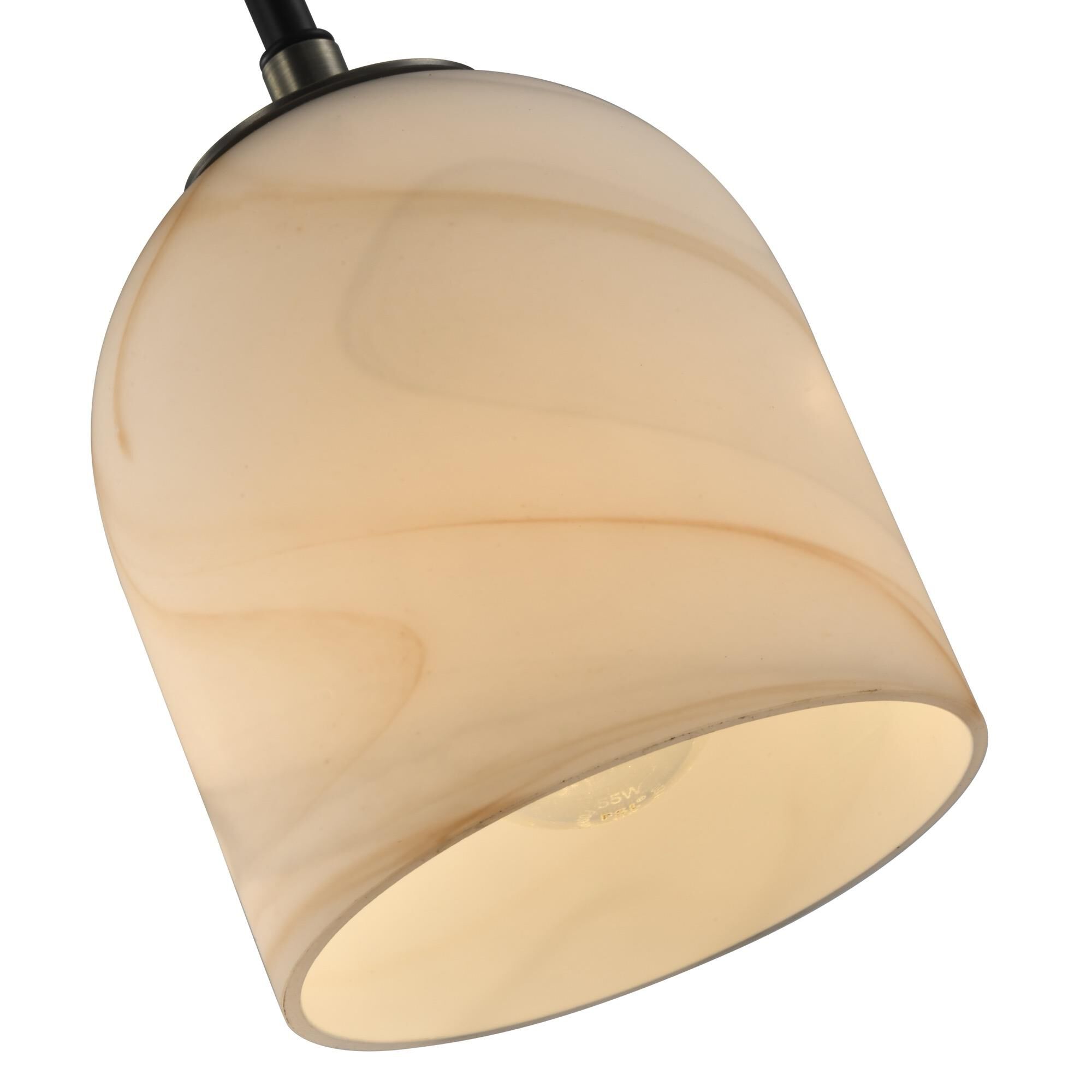 Shown in Black and Brushed Brass finish and Alabaster Style glass