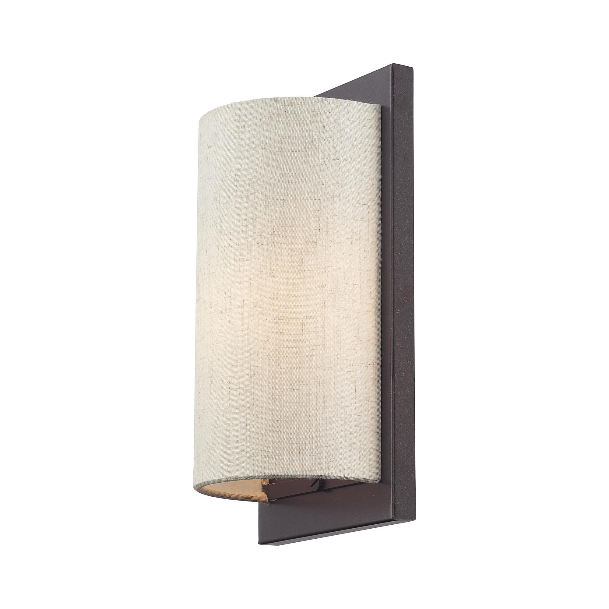 Shown in English Bronze finish and Hand Crafted Oatmeal Color Hardback with White Fabric Inside shade