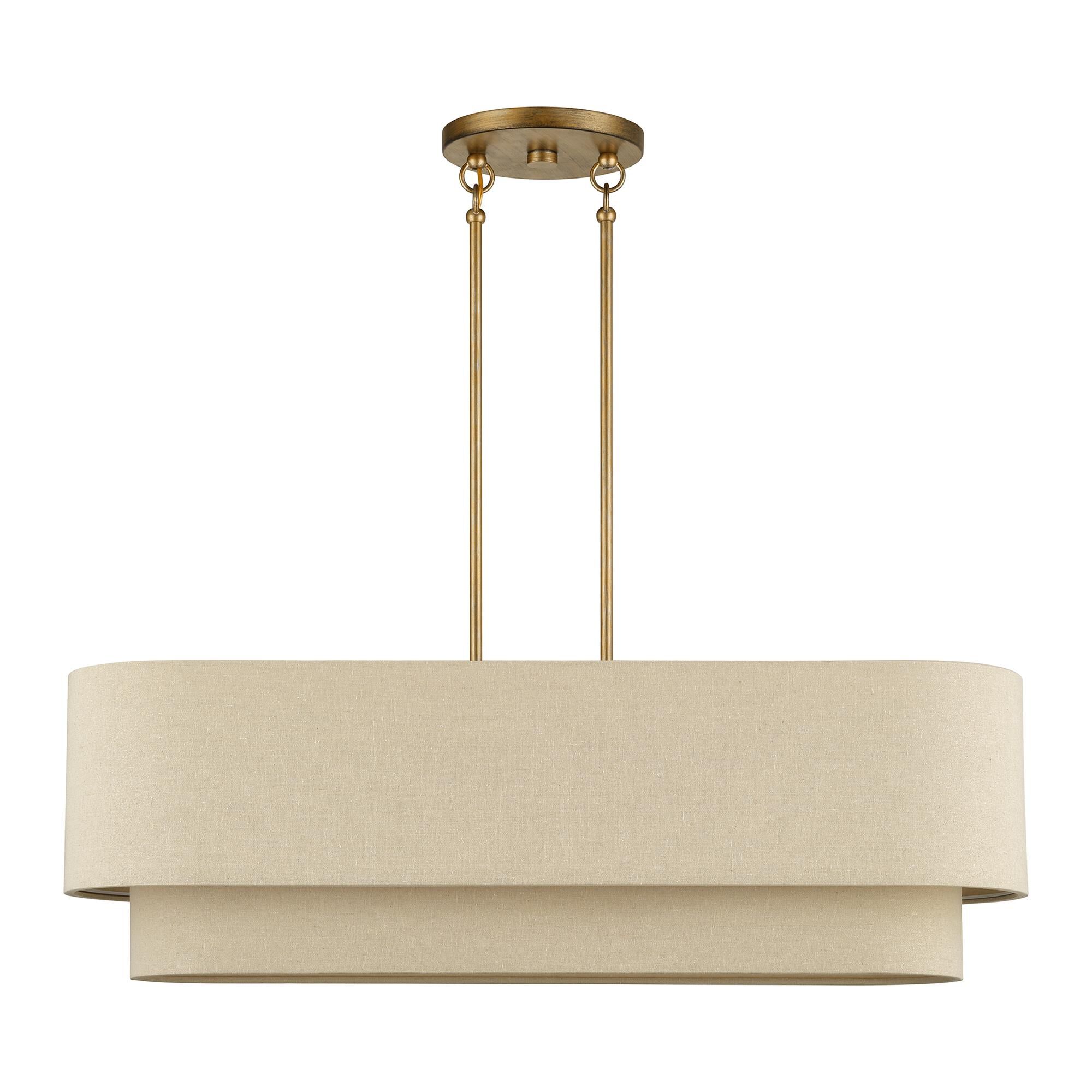 Shown in Antique Gold Leaf finish and Hand Crafted Parchment Color Hardback Fabric shade