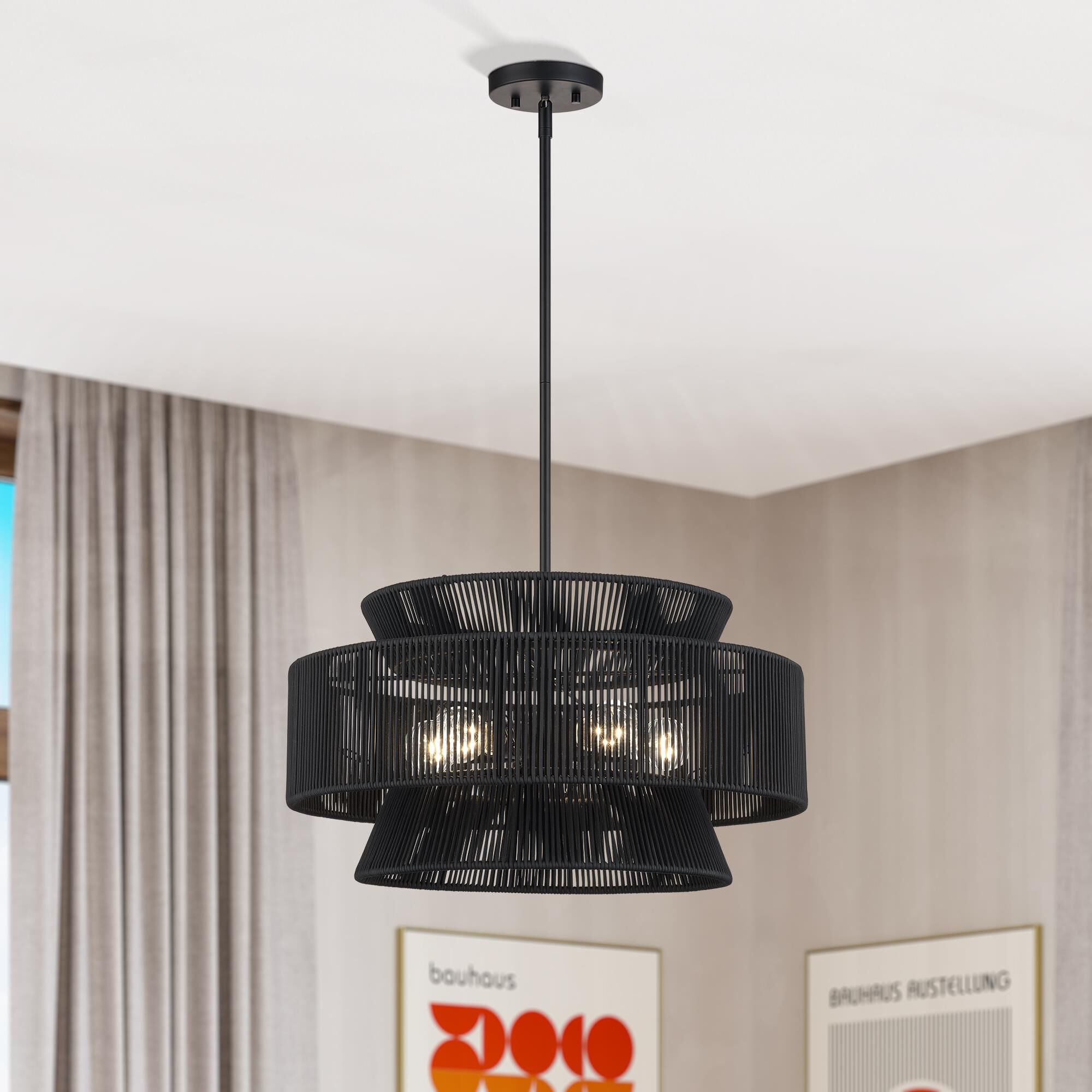 Shown in Black finish and Hand-Woven Parisian Night Color Polyester Rope shade