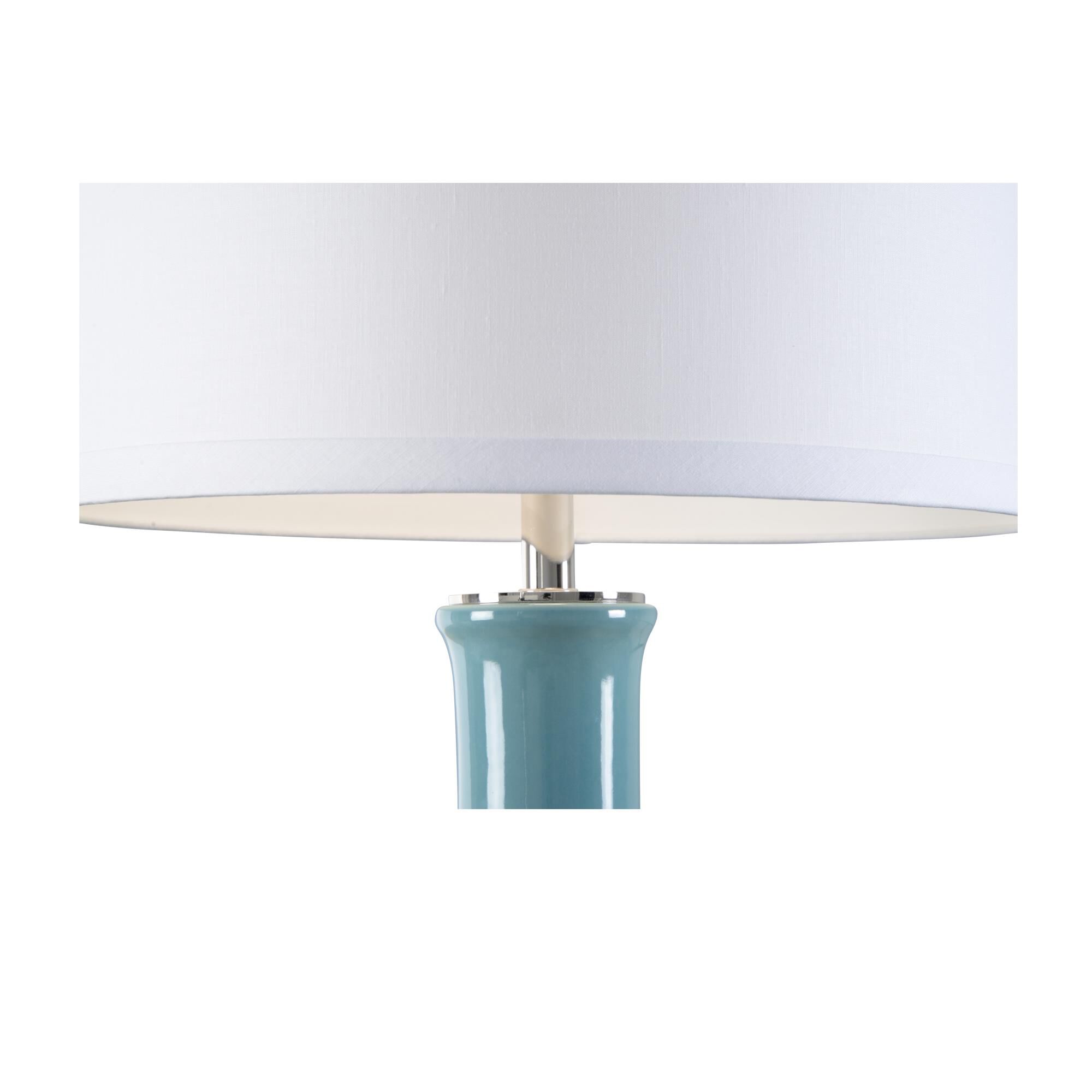 Shown in Blue finish and Linen shade