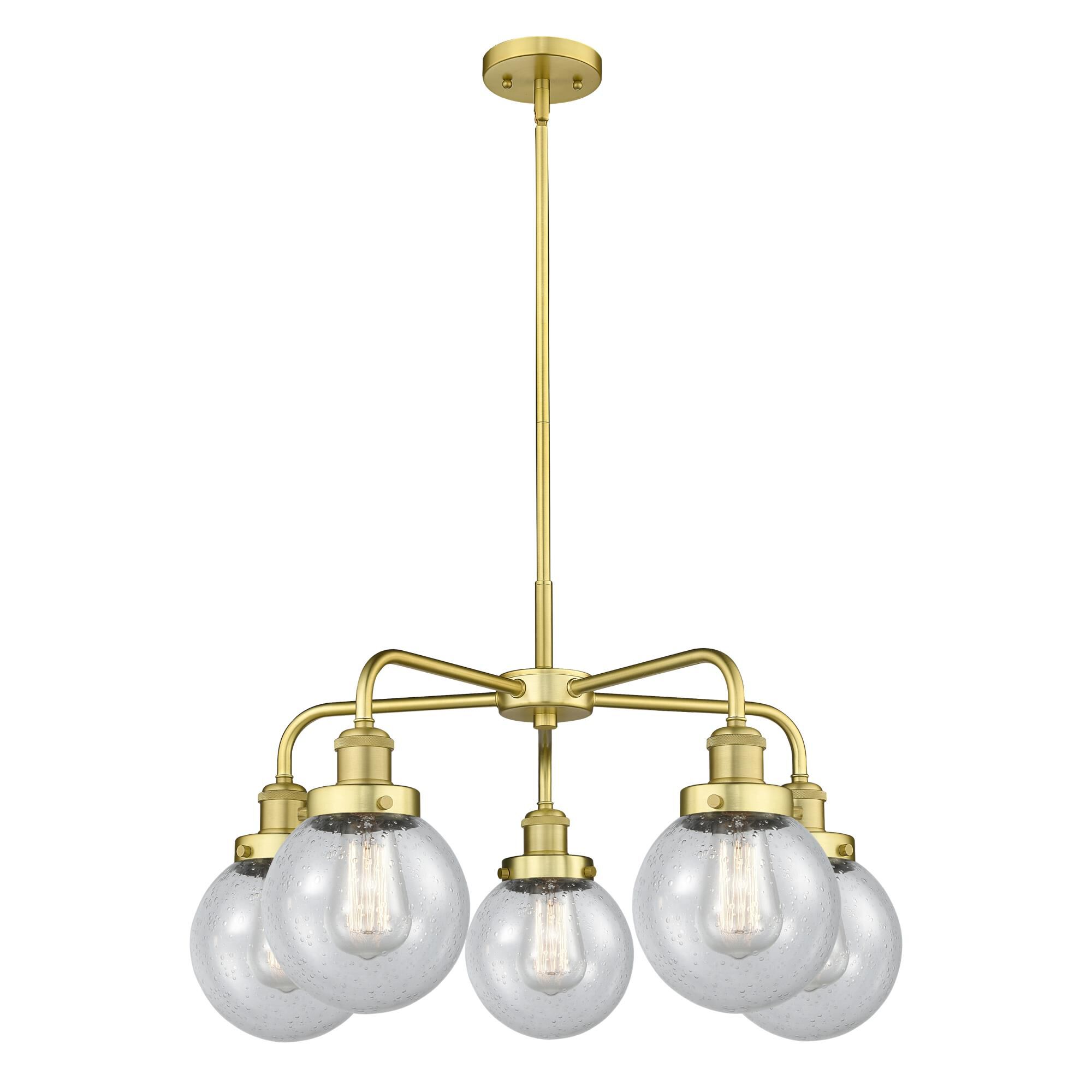 Shown in Satin Gold finish and Seedy glass