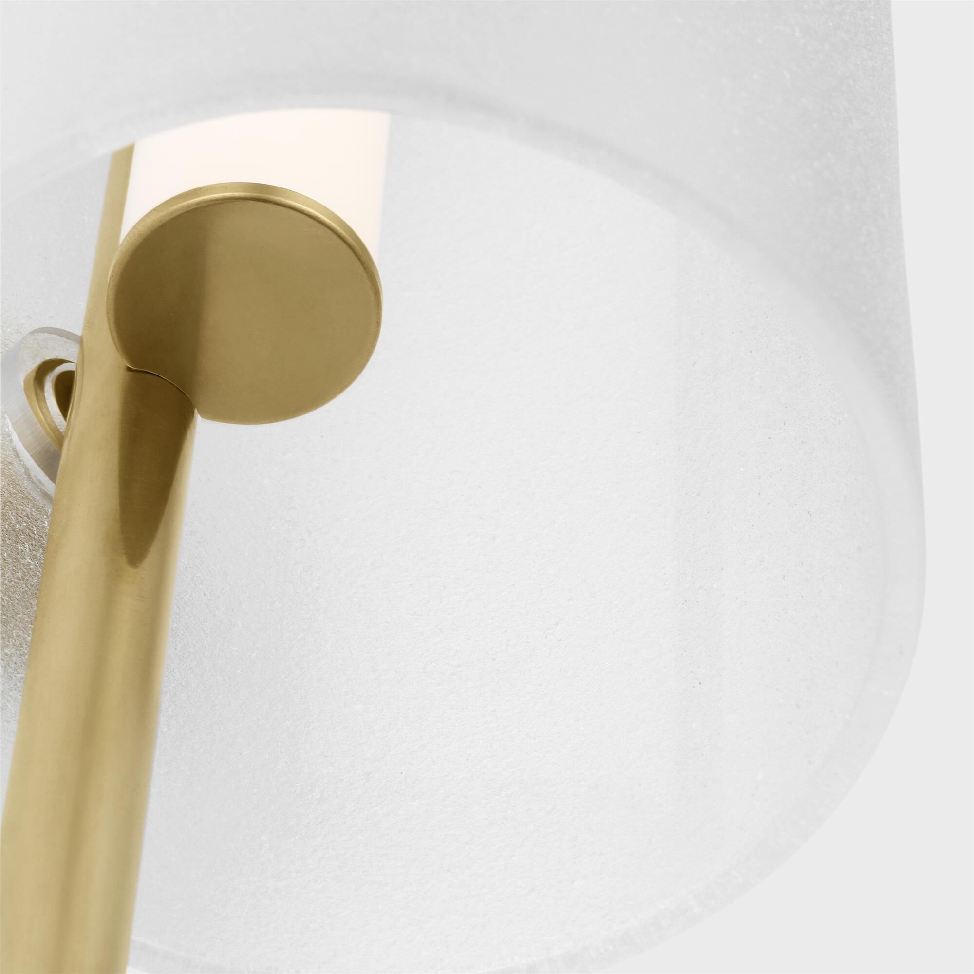 Shown in Hand-Rubbed Antique Brass finish and Etched glass
