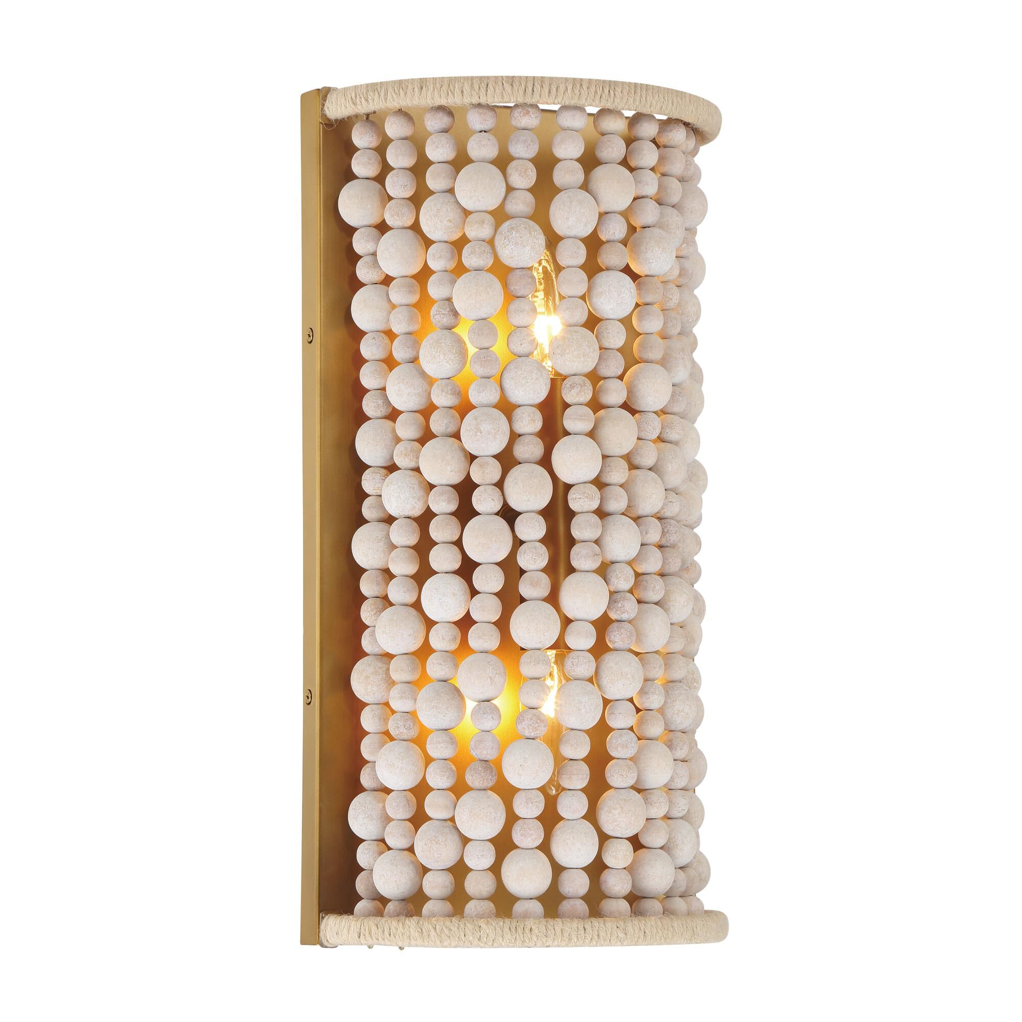 Shown in Legacy Brass (Painted) finish and Bleached glass and Wooden Beads W/Hemp Rope shade