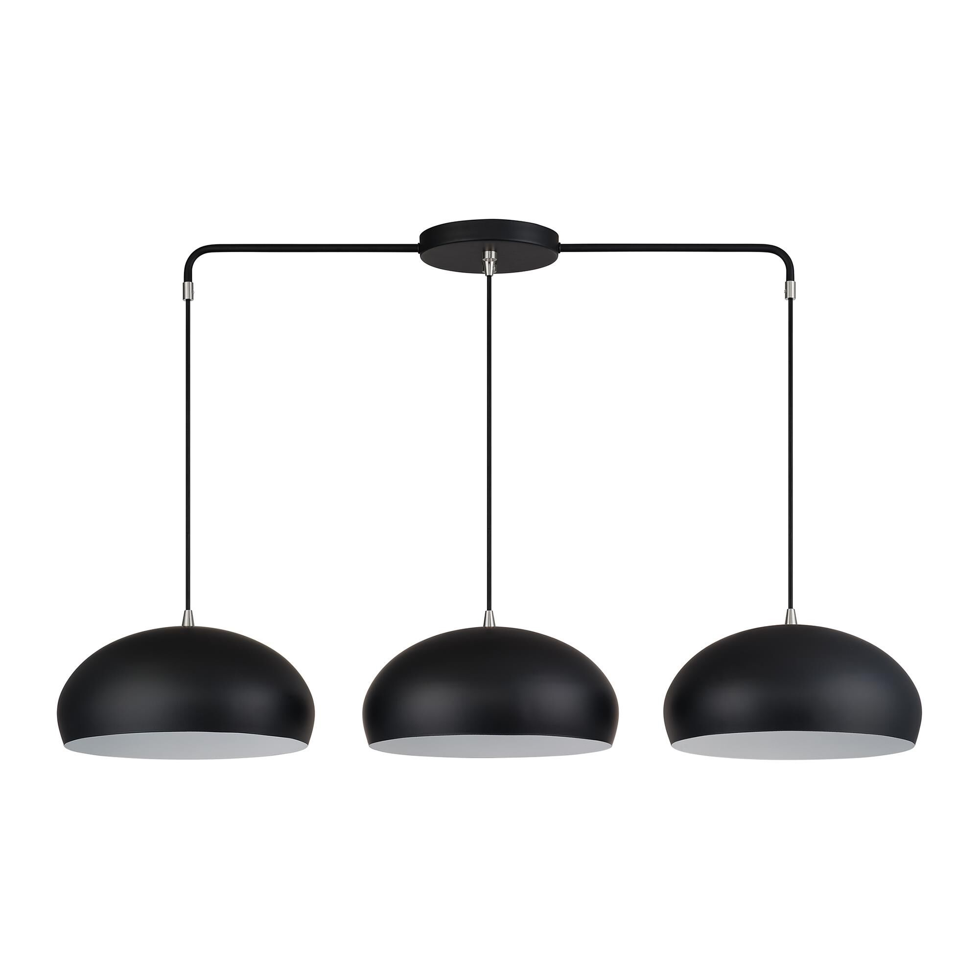 Shown in Black with Brushed Nickel Accents finish and Black Steel with Shiny White Inside shade
