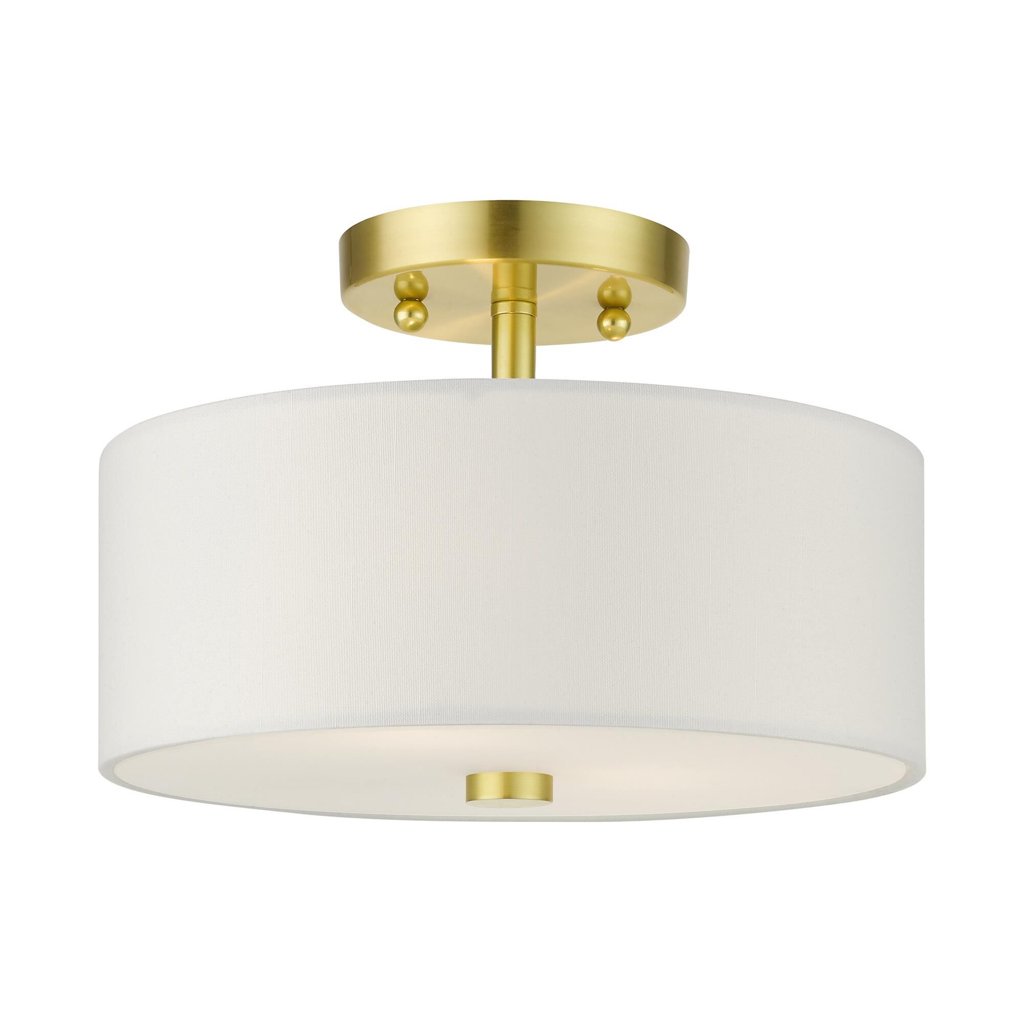 Shown in Satin Brass finish and Hand Crafted Hardback  Completely Finished With Off-White Color Fabric Outside and Inside shade