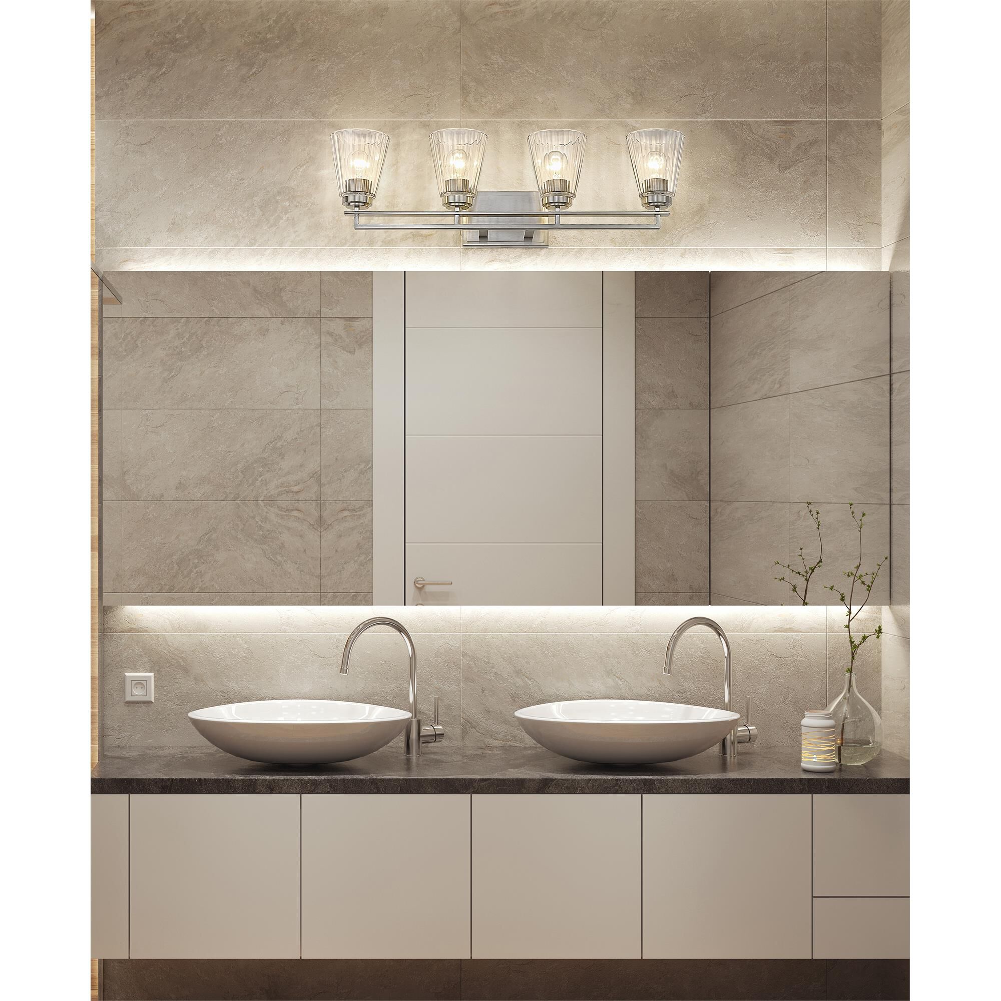 Shown in Brushed Nickel finish and Clear glass