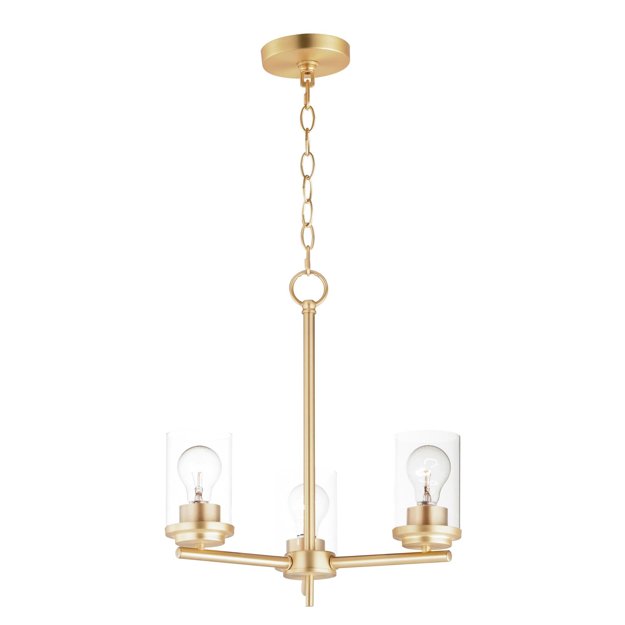 Shown in Satin Brass finish and Clear glass and Glass shade