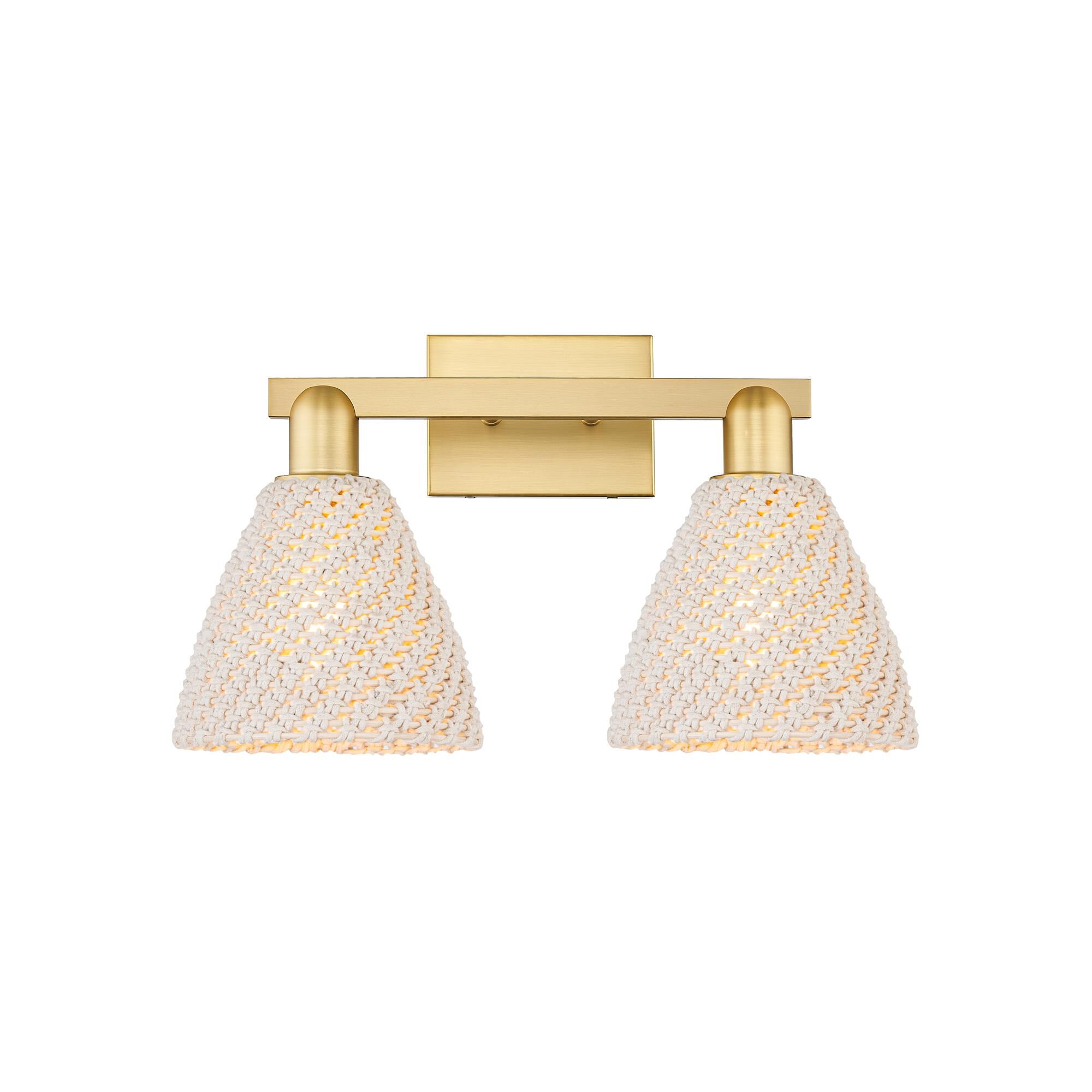 Shown in Satin Gold finish and Natural Fiber shade