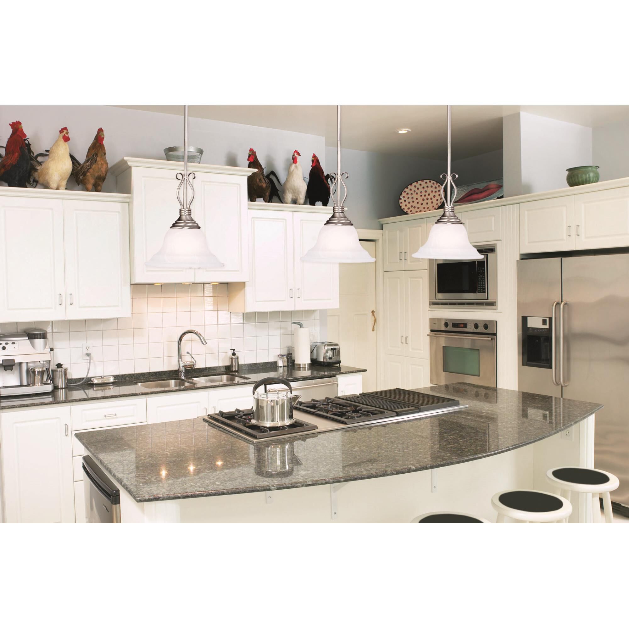 Shown in Pewter finish and White Faux Alabaster glass