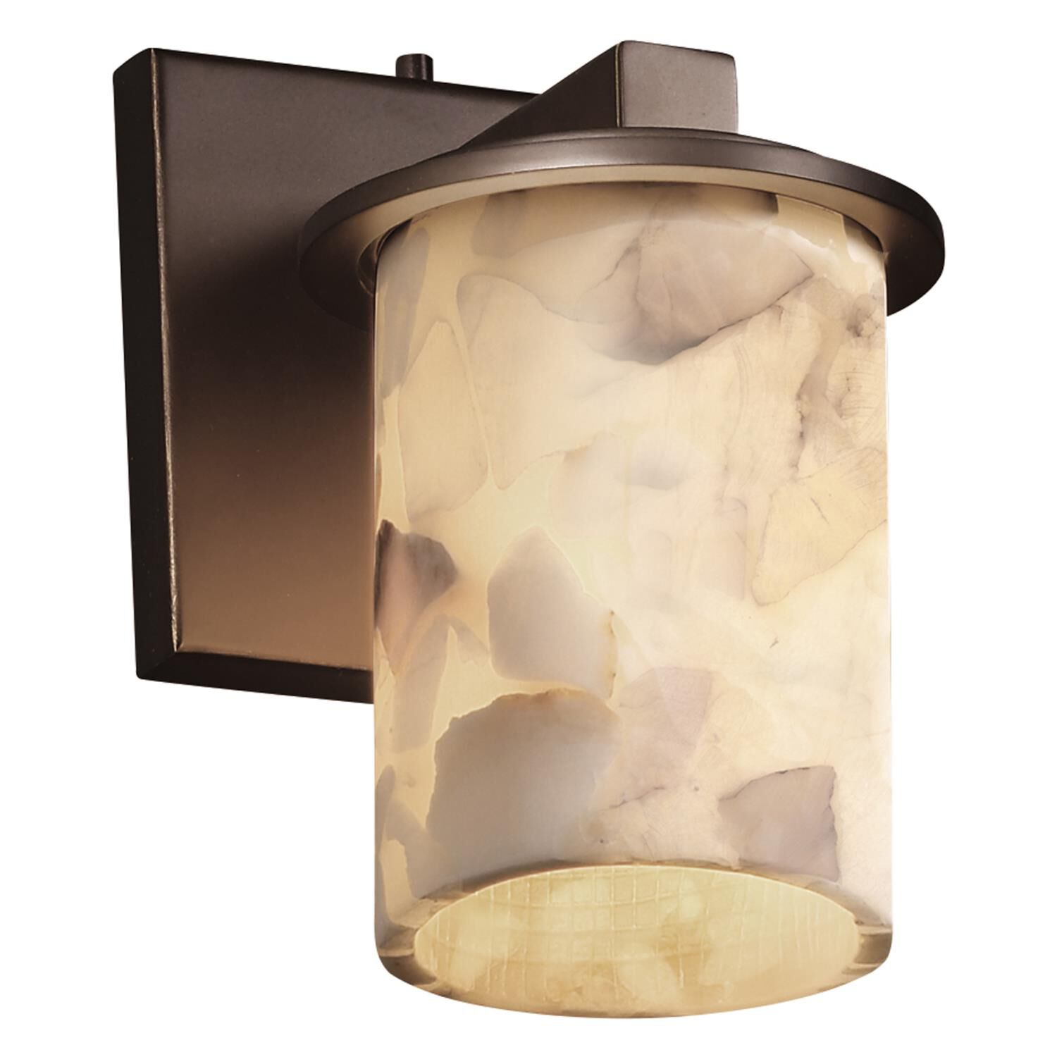 Shown in Dark Bronze finish and Shaved Alabaster Rocks Cast Into Resin glass and Cylinder with Flat Rim accent