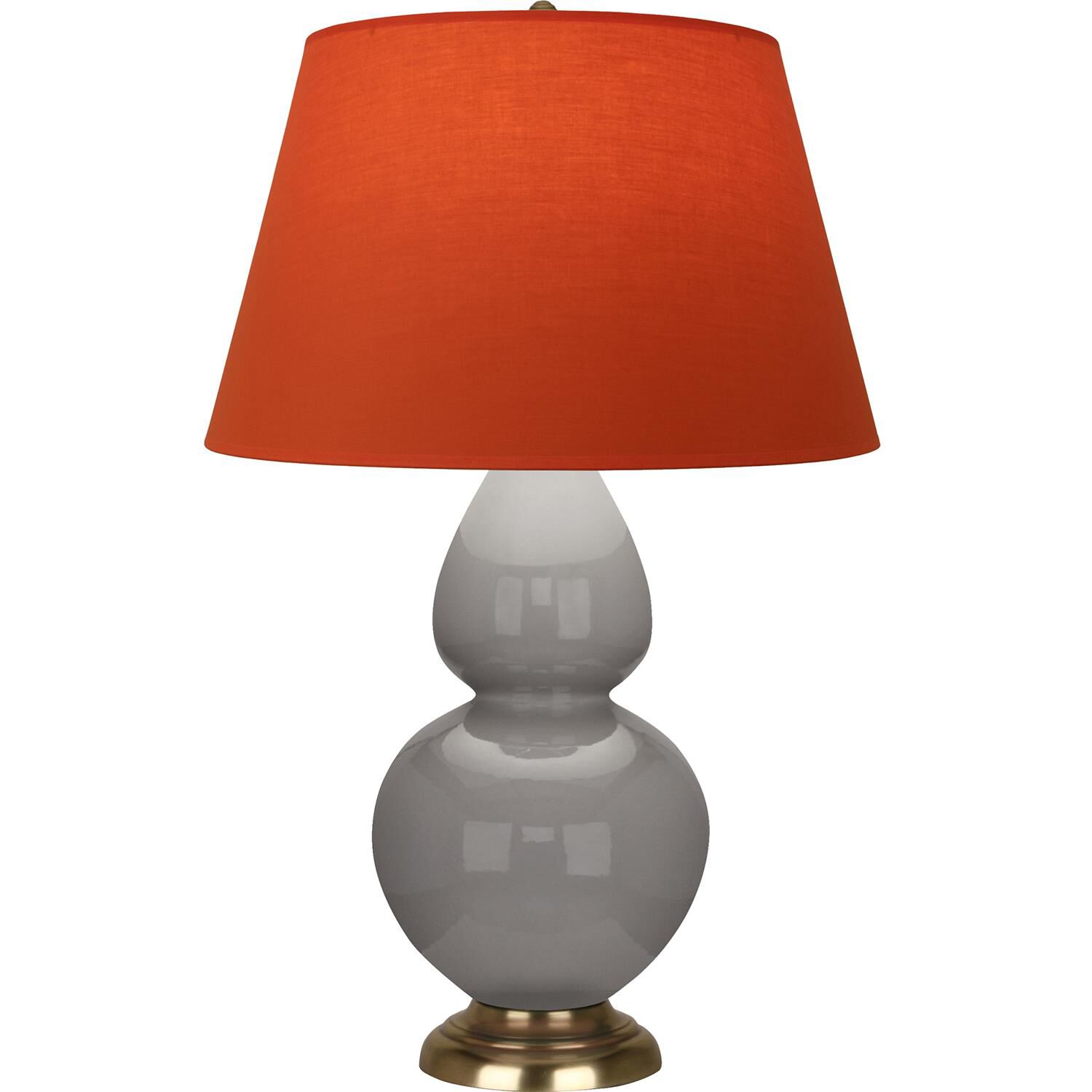 Shown in Smoky Taupe finish and Tangerine and Taupe Lining shade and Antique Natural Brass accent