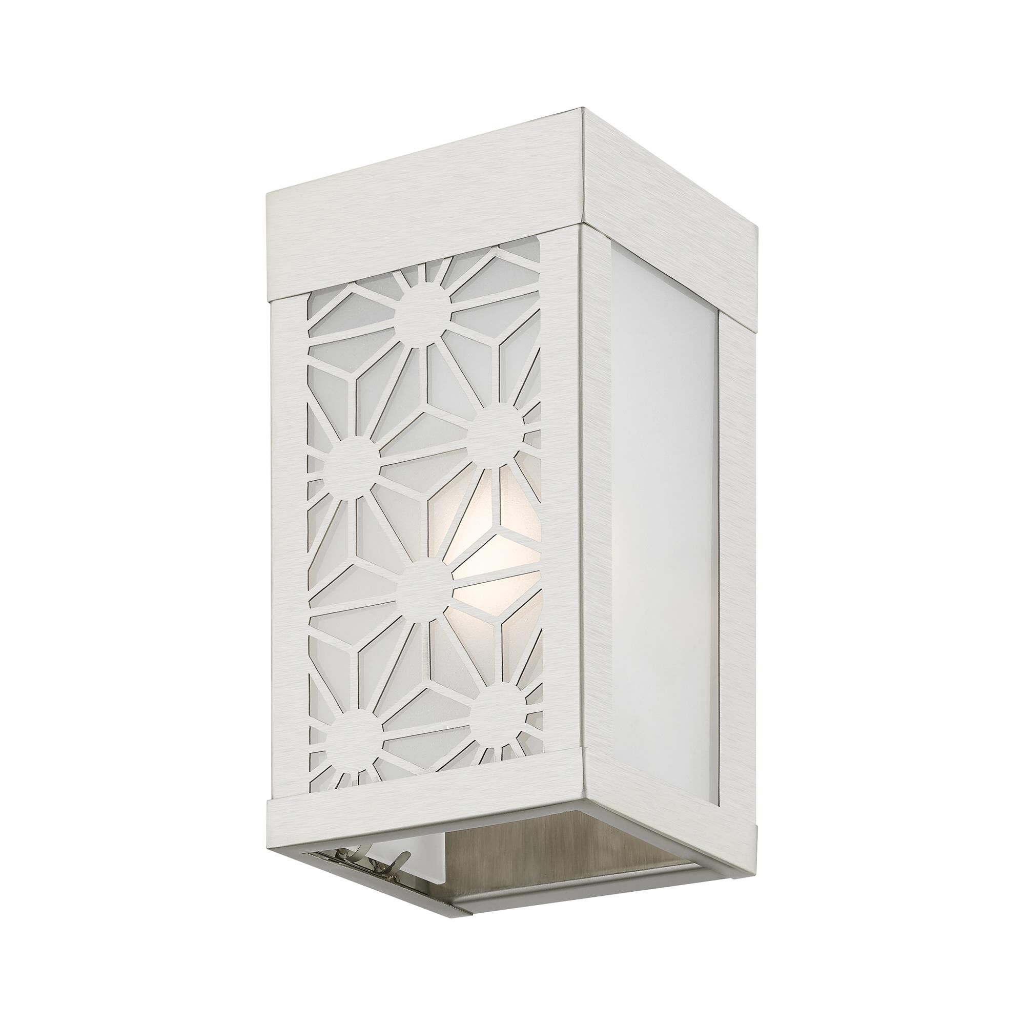 Shown in Brushed Nickel finish and Clear Outside and Sandblasted Inside glass