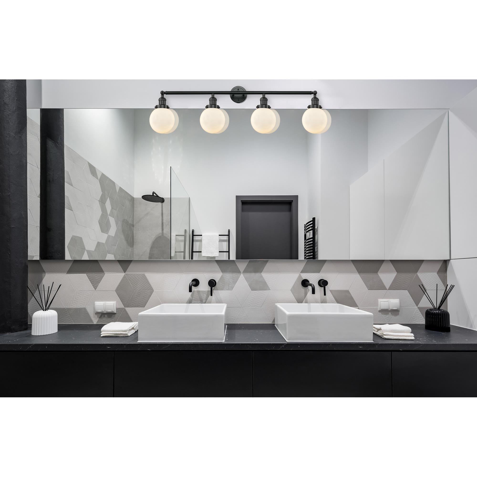 Shown in Matte Black finish and Matte White Cased Beacon glass