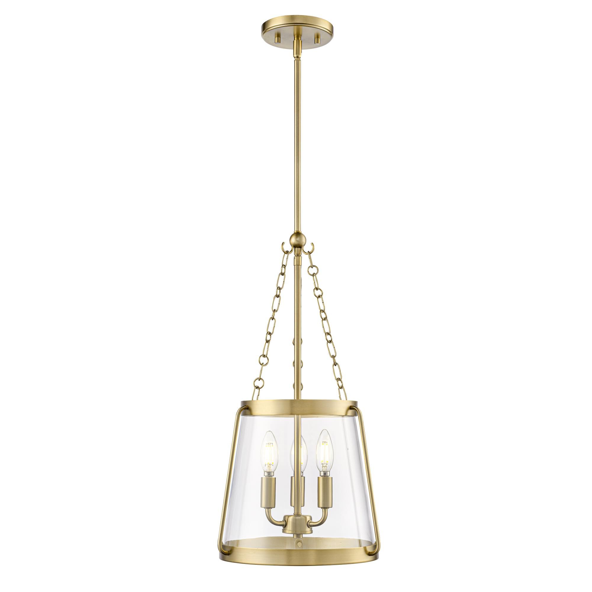 Shown in Vintage Brass finish and Clear glass