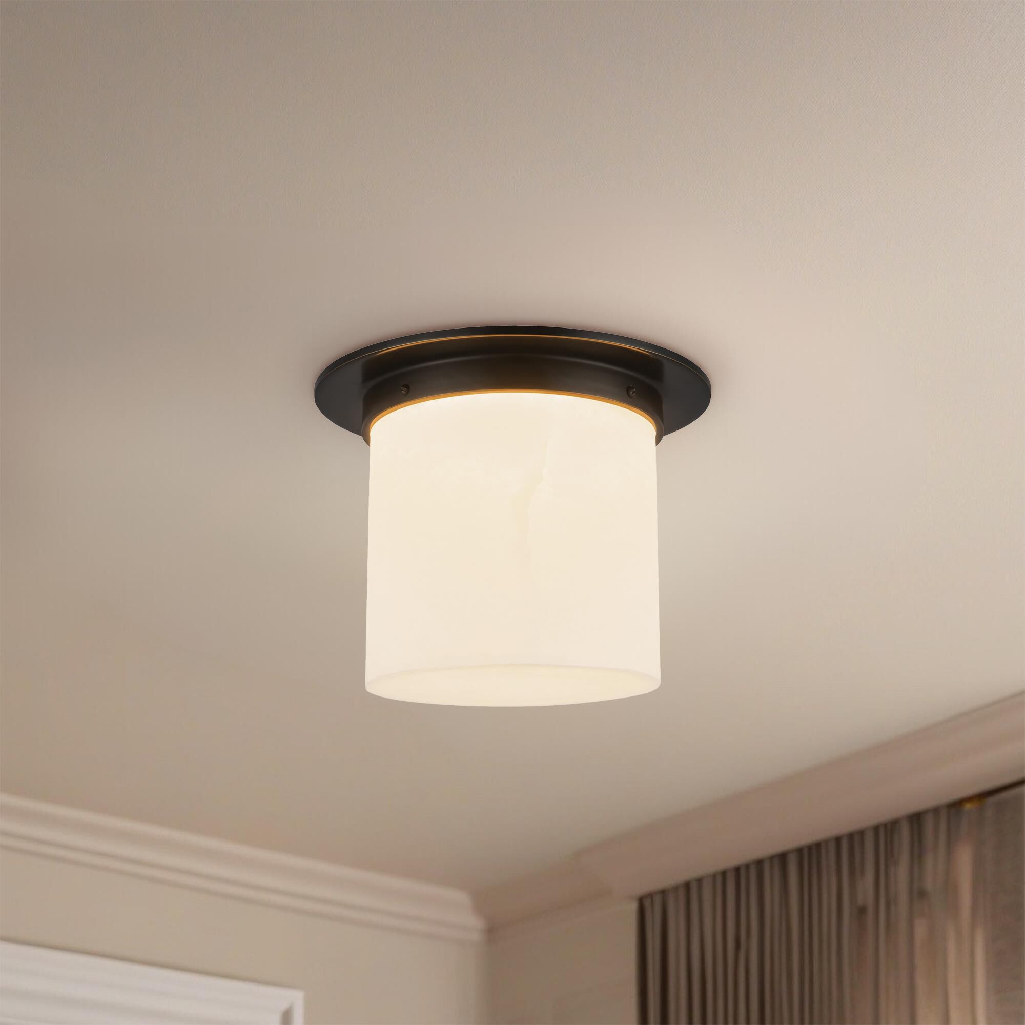 Shown in Urban Bronze finish and Alabaster glass