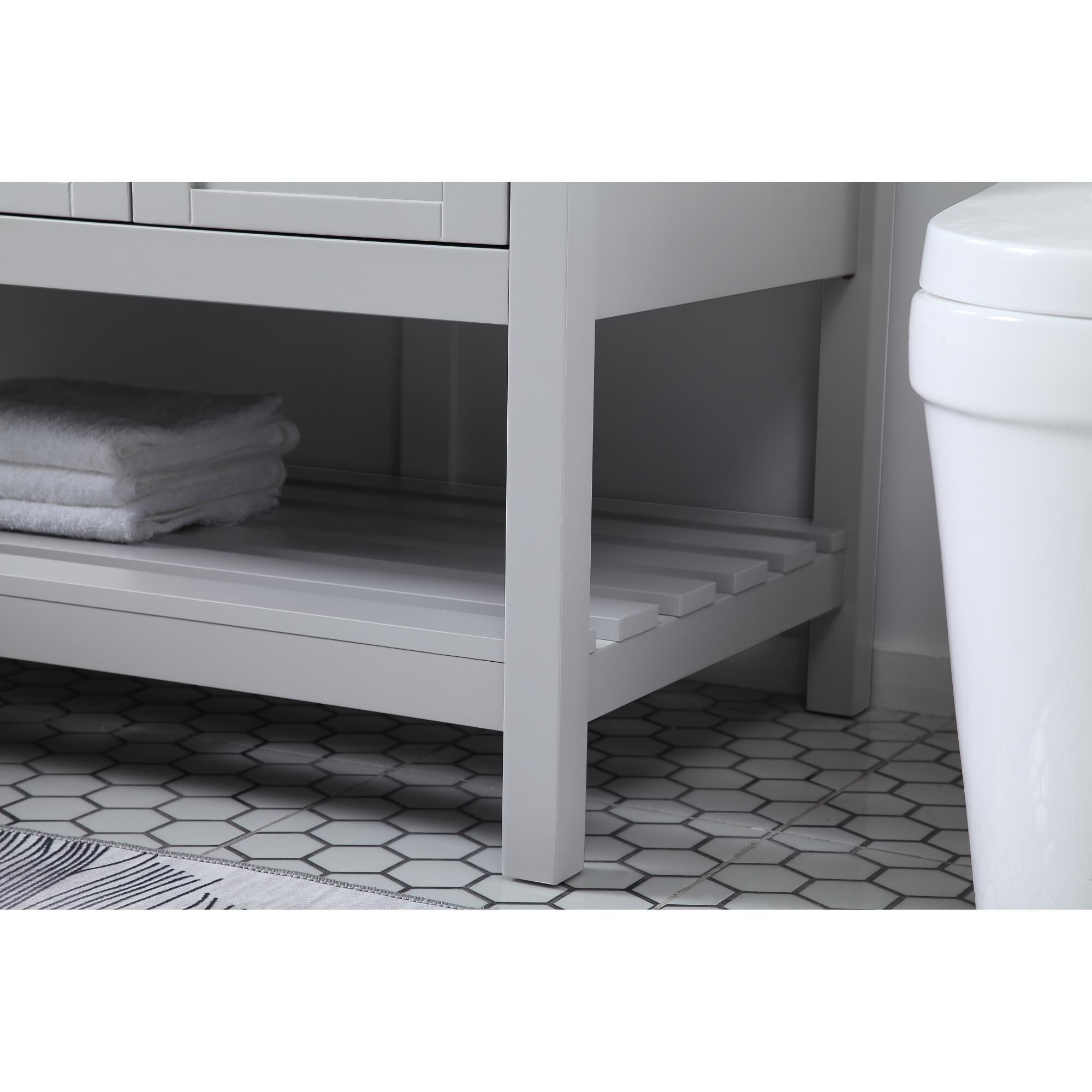 Shown in Gray And Brushed Nickel With Carrara White Marble finish