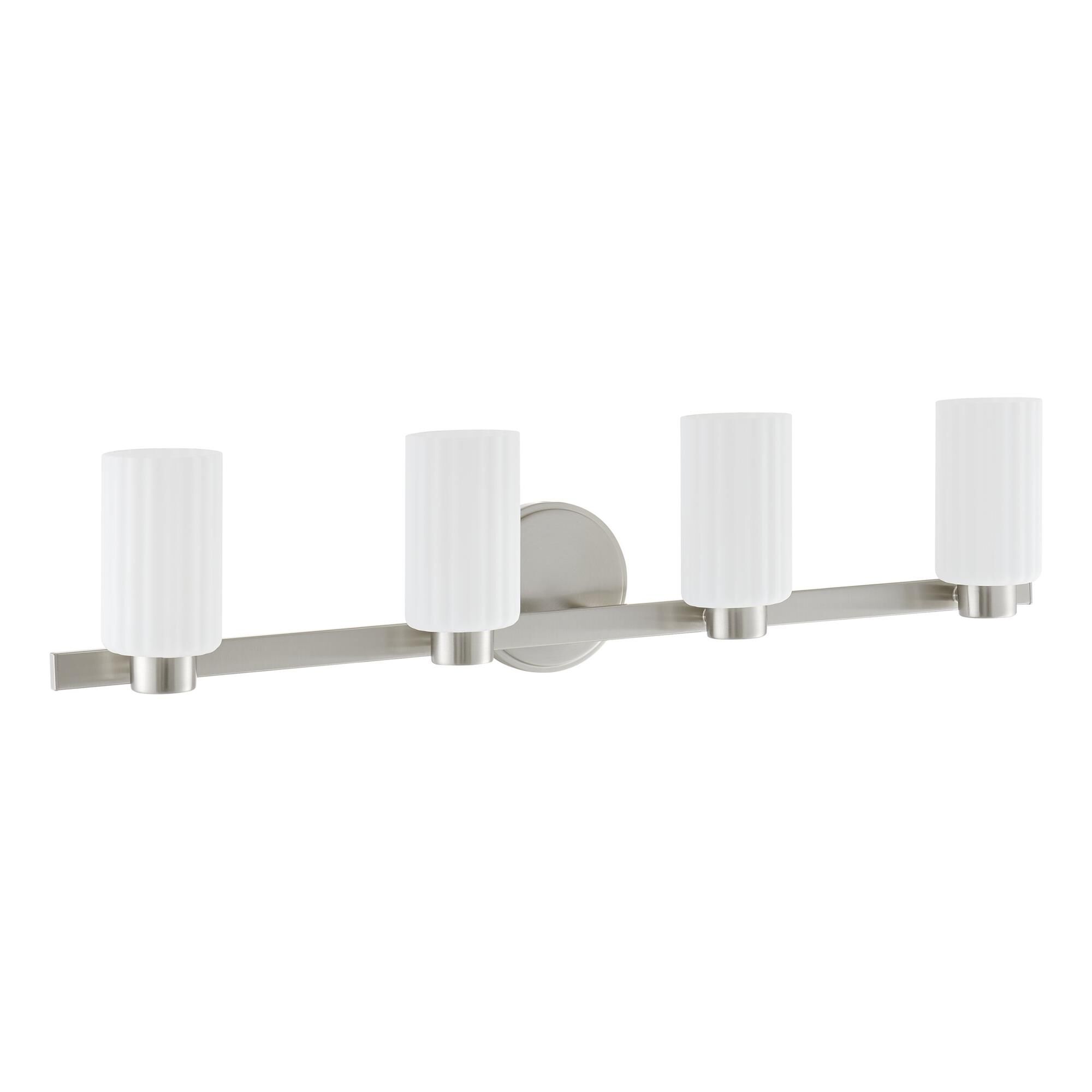 Shown in Brushed Nickel finish and Etched Opal Ribbed glass