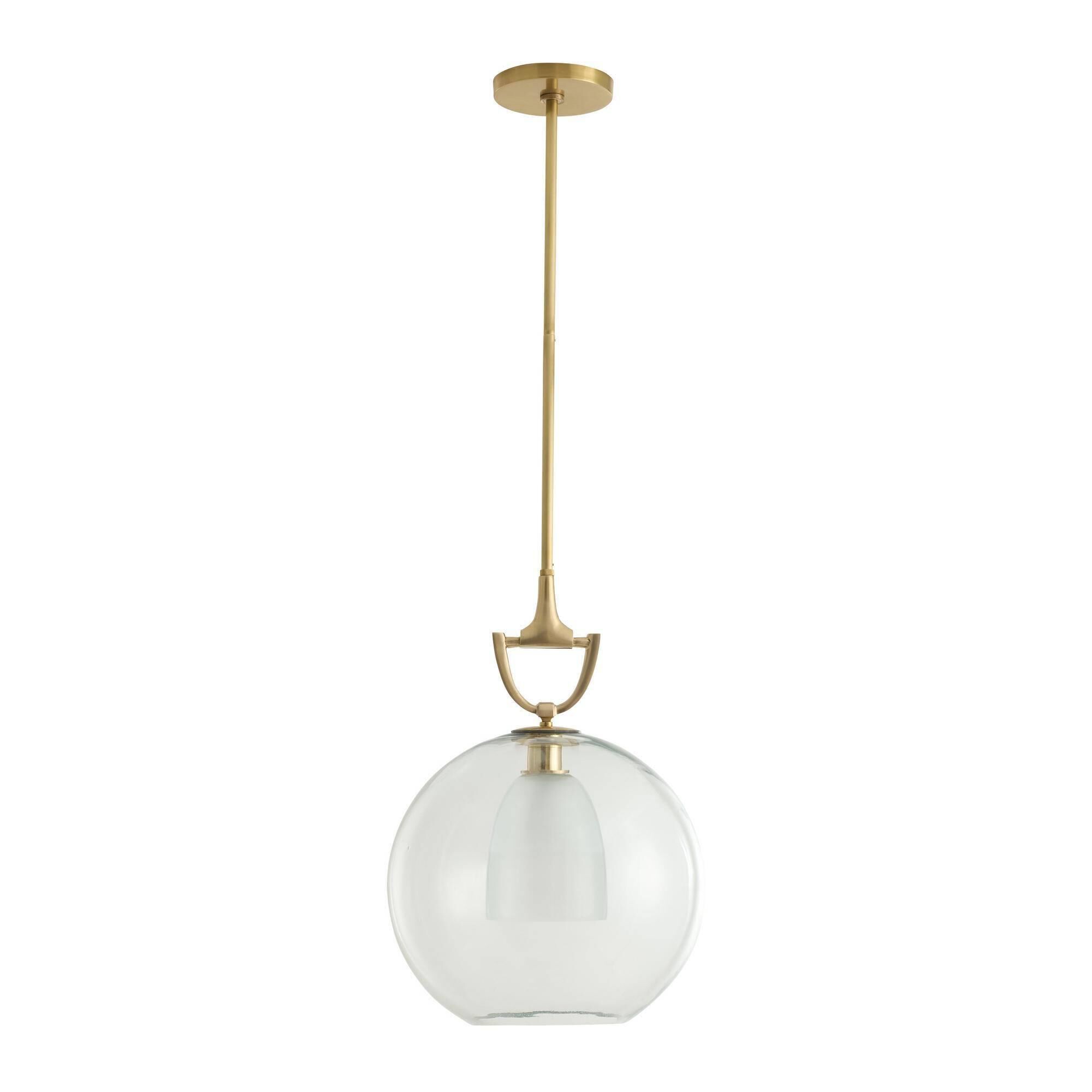 Shown in Antique Brass finish and Frosted glass