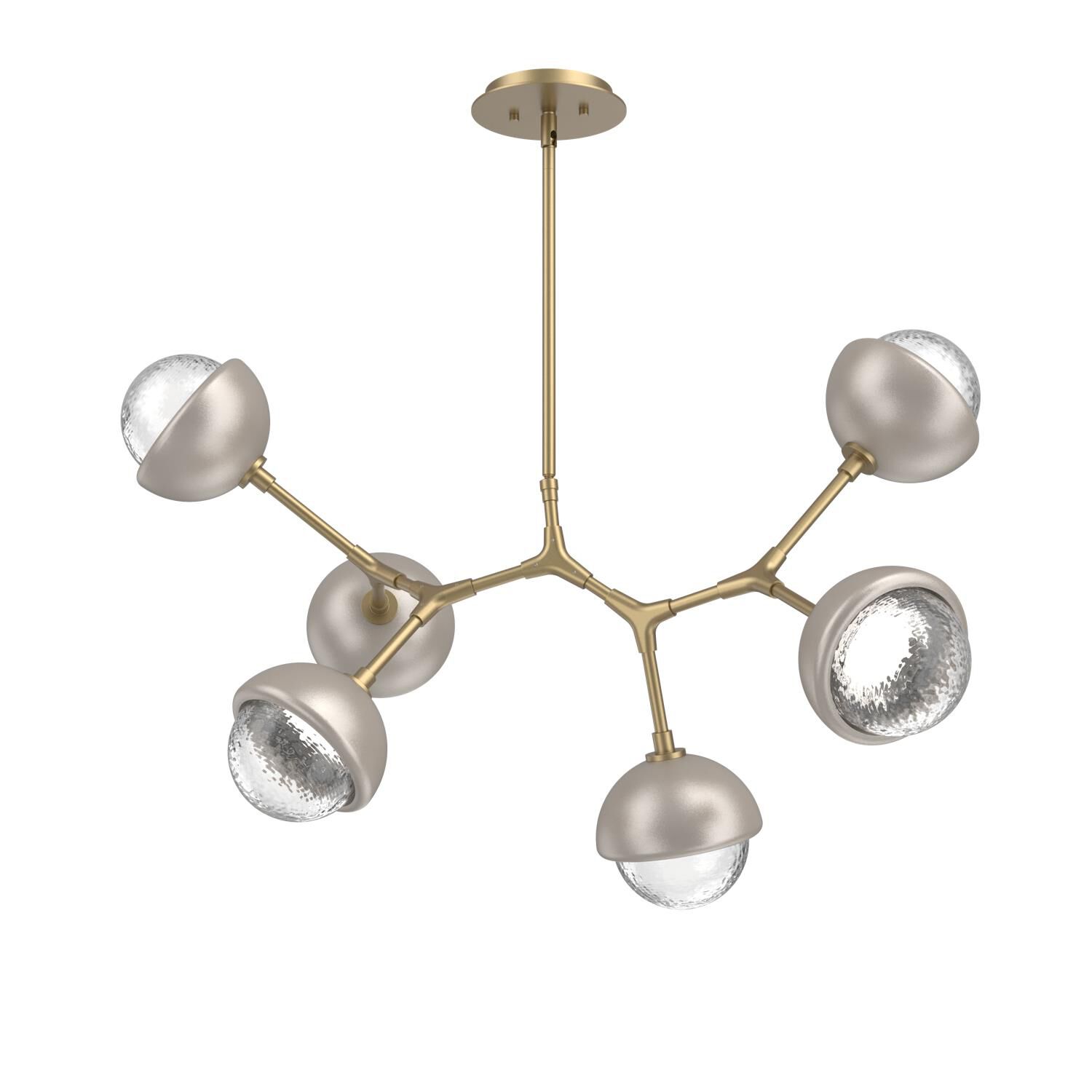 Shown in Gilded Brass finish and Clear glass and Beige Silver accent