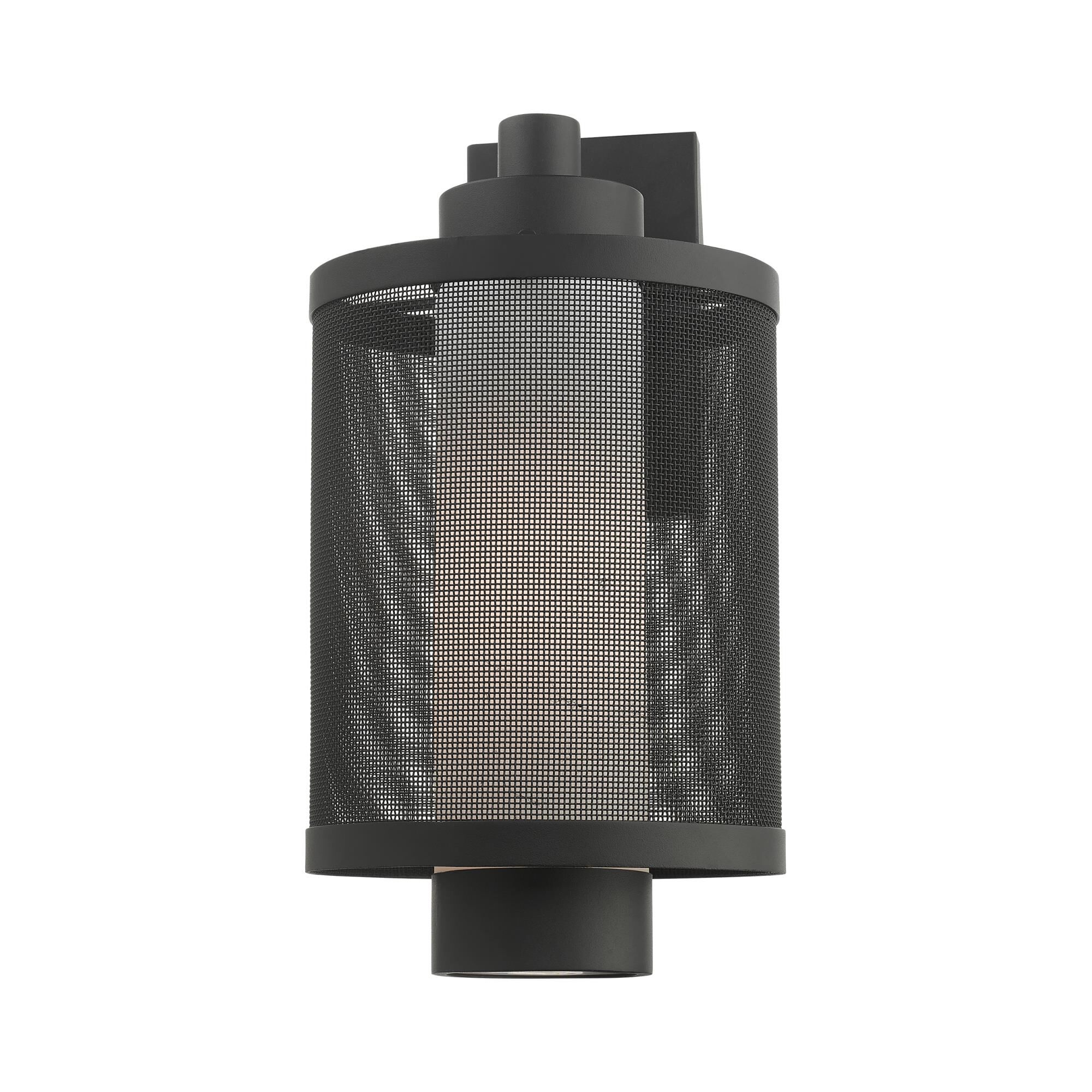 Shown in Textured Black finish and Textured Black Stainless Steel Mesh With Satin Opal White glass and Textured Black Stainless Steel Mesh With Satin Opal White Glass shade