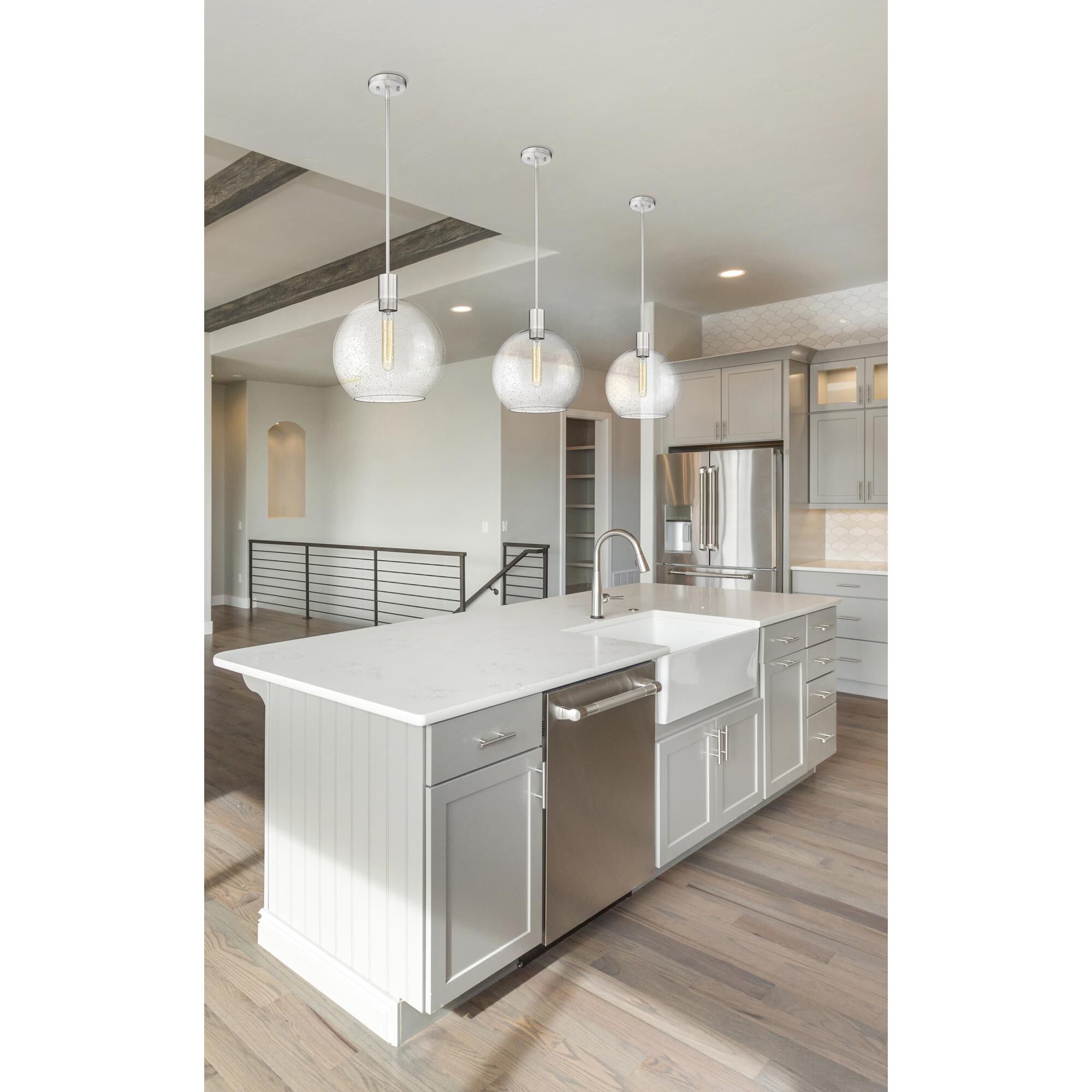 Shown in Brushed Nickel finish and Clear Seedy glass and Clear Seedy shade