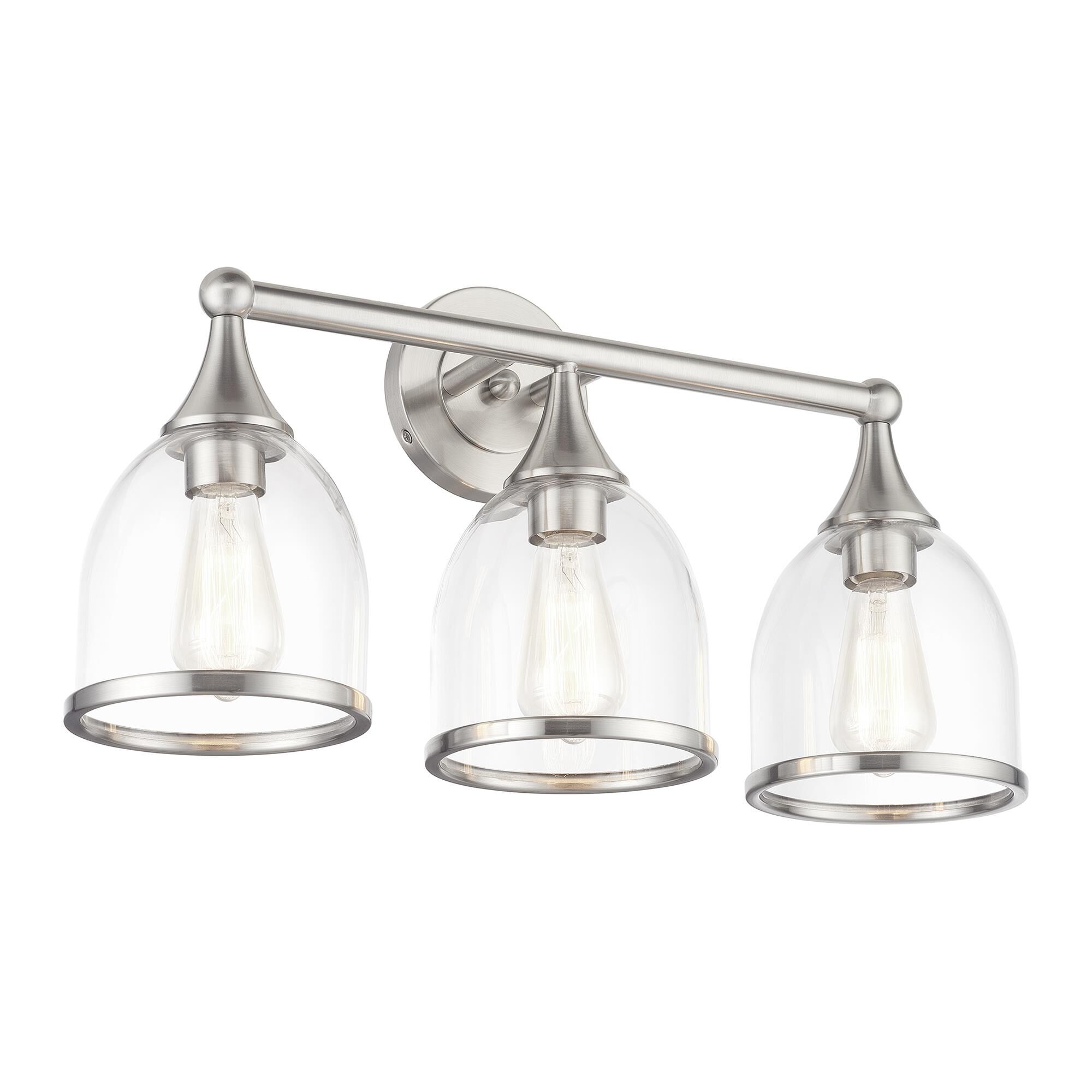 Shown in Brushed Nickel finish and Mouth Blown Clear glass